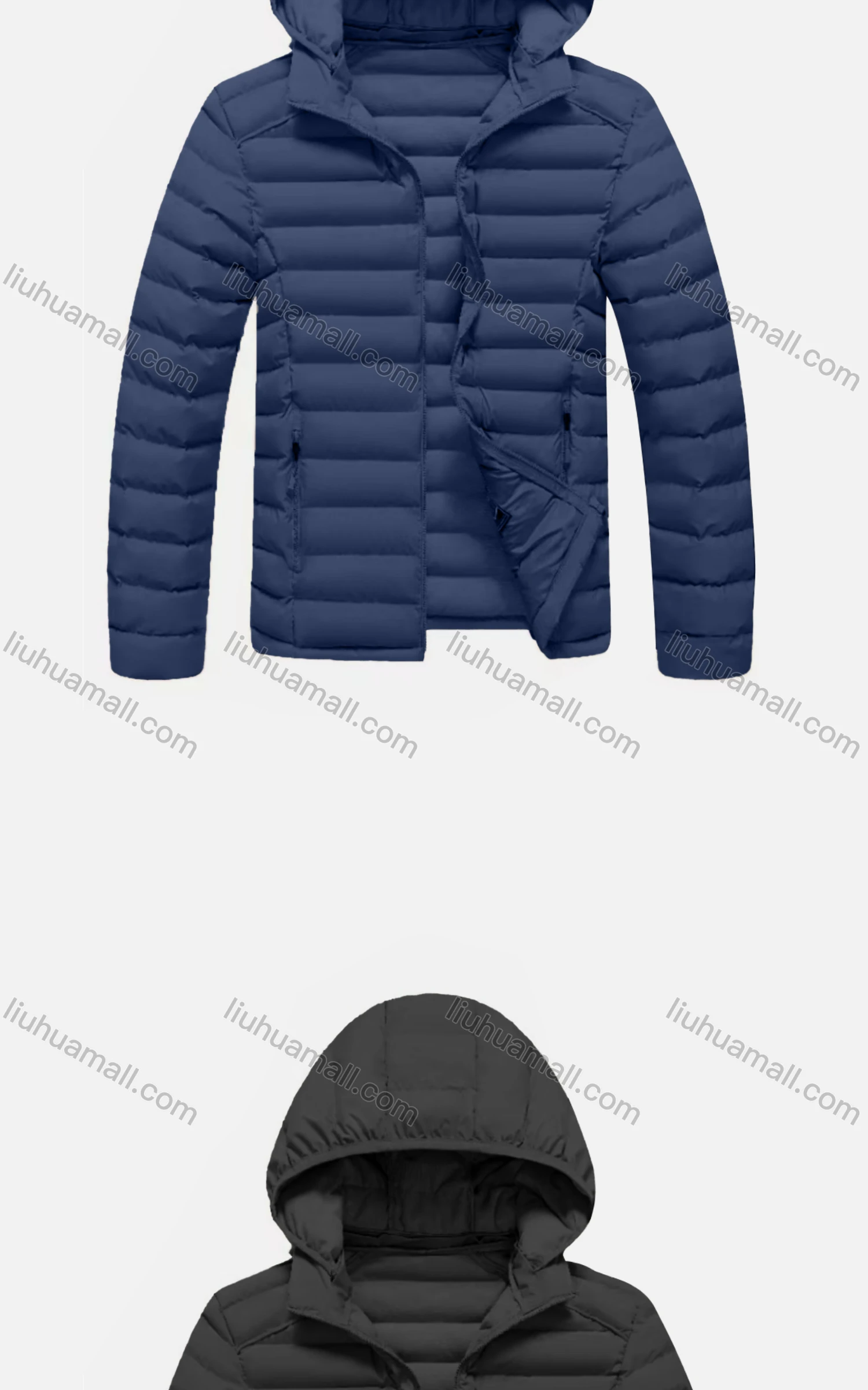 Wholesale Men's Casual Hooded Long Sleeve Zipper Pocket Thermal Oversized Puffer Jacket - Liuhuamall