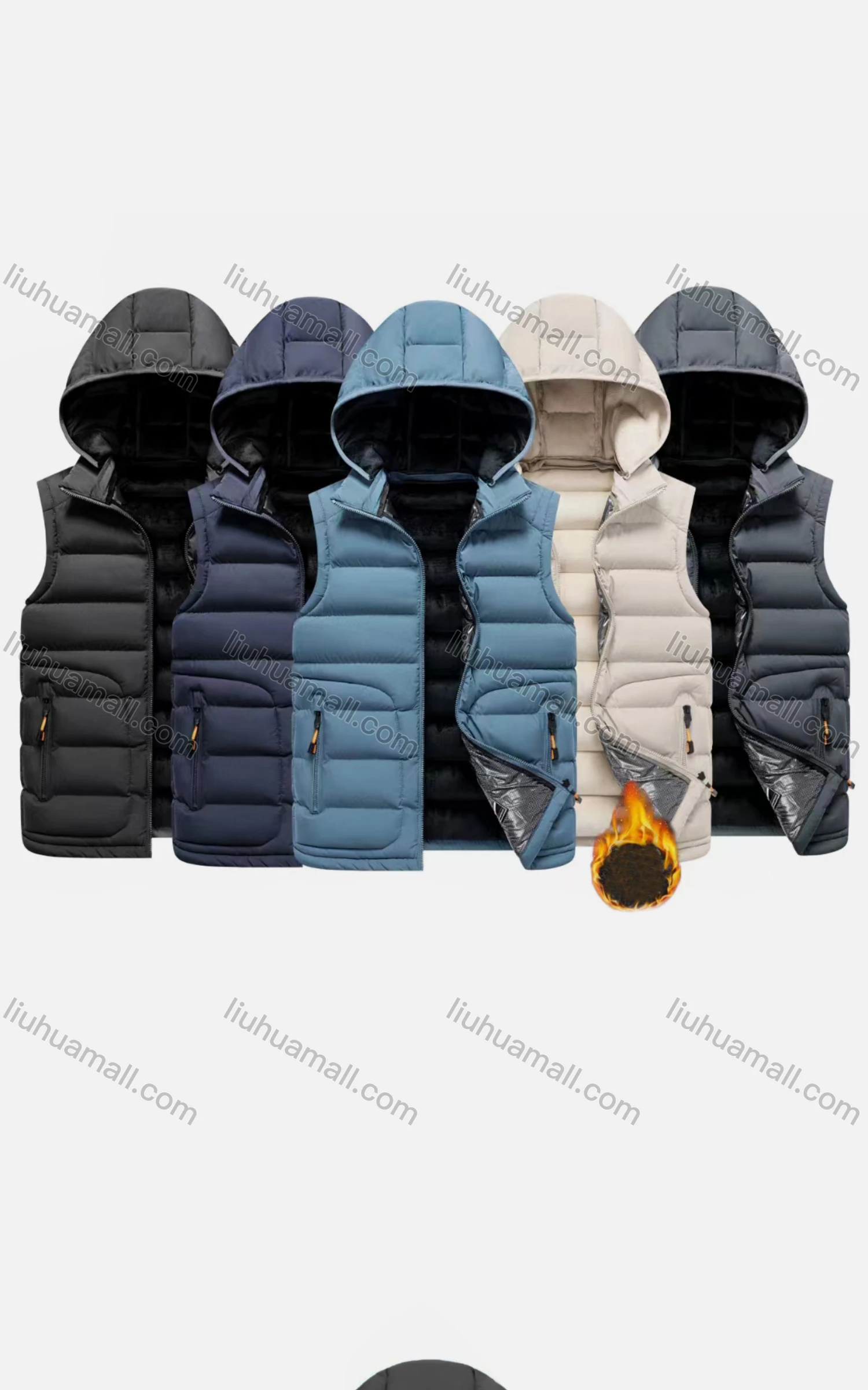 Wholesale Men's Casual Hooded Sleeveless Zipper Pocket Thermal Puffer Jacket - Liuhuamall