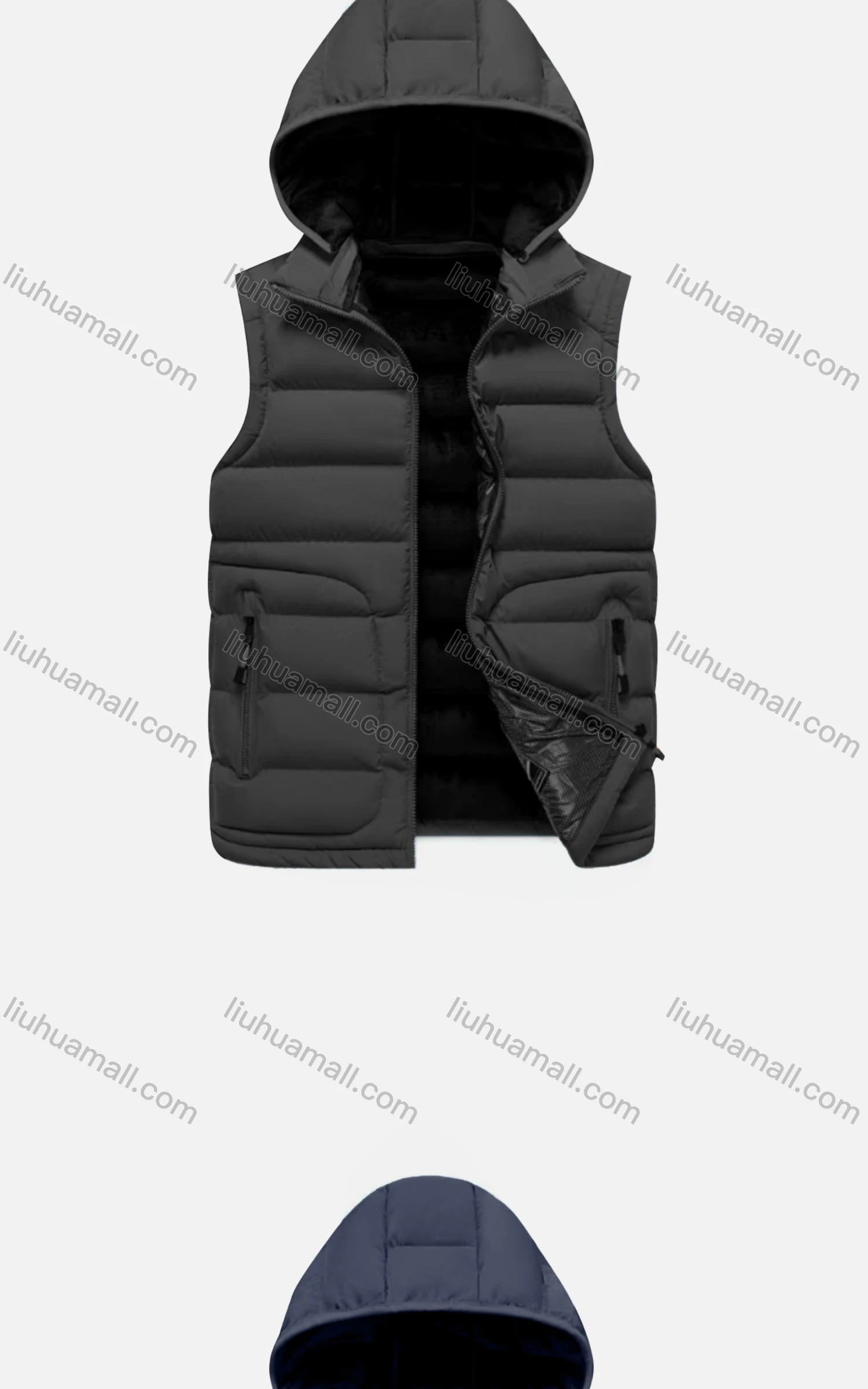 Wholesale Men's Casual Hooded Sleeveless Zipper Pocket Thermal Puffer Jacket - Liuhuamall