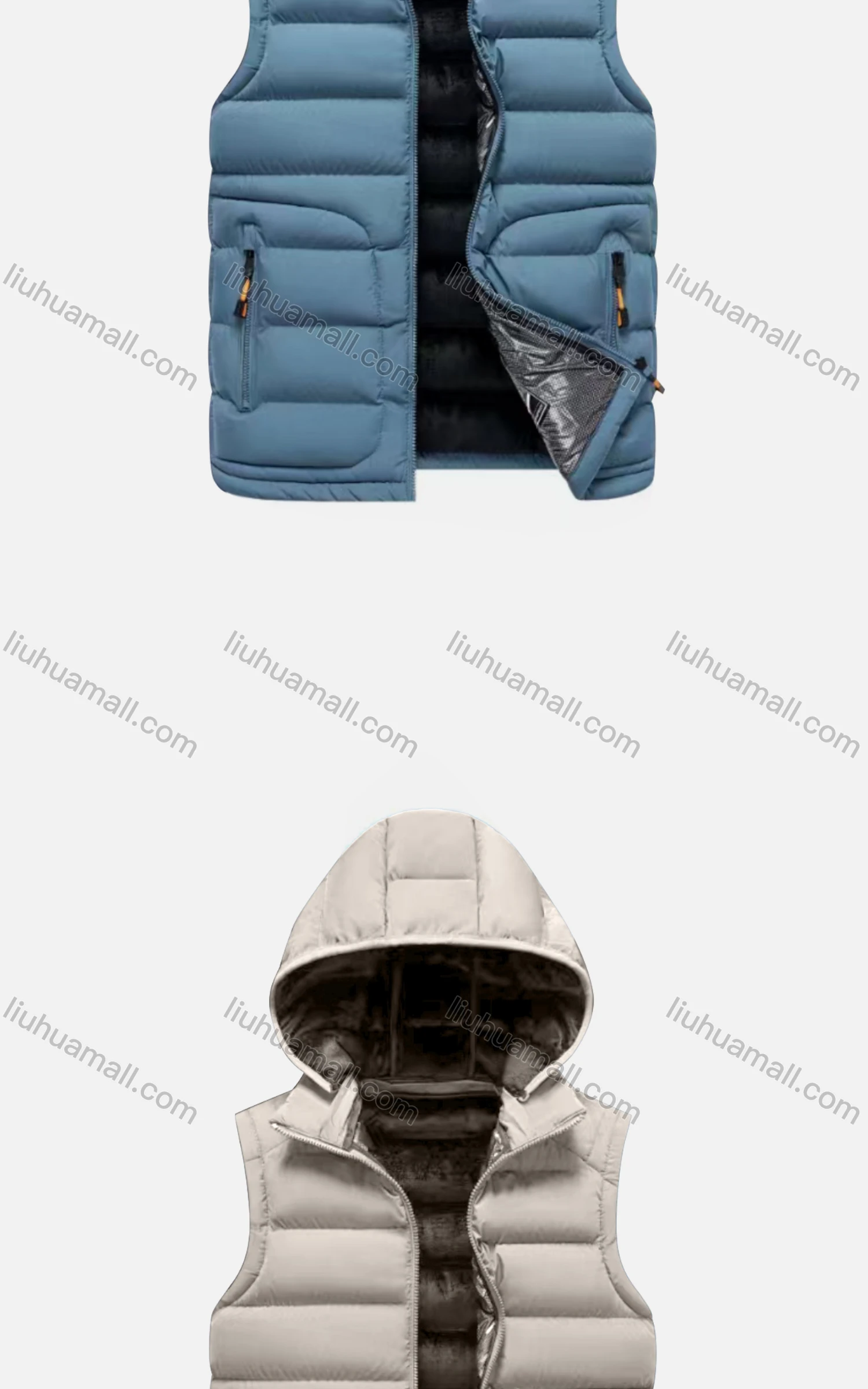 Wholesale Men's Casual Hooded Sleeveless Zipper Pocket Thermal Puffer Jacket - Liuhuamall