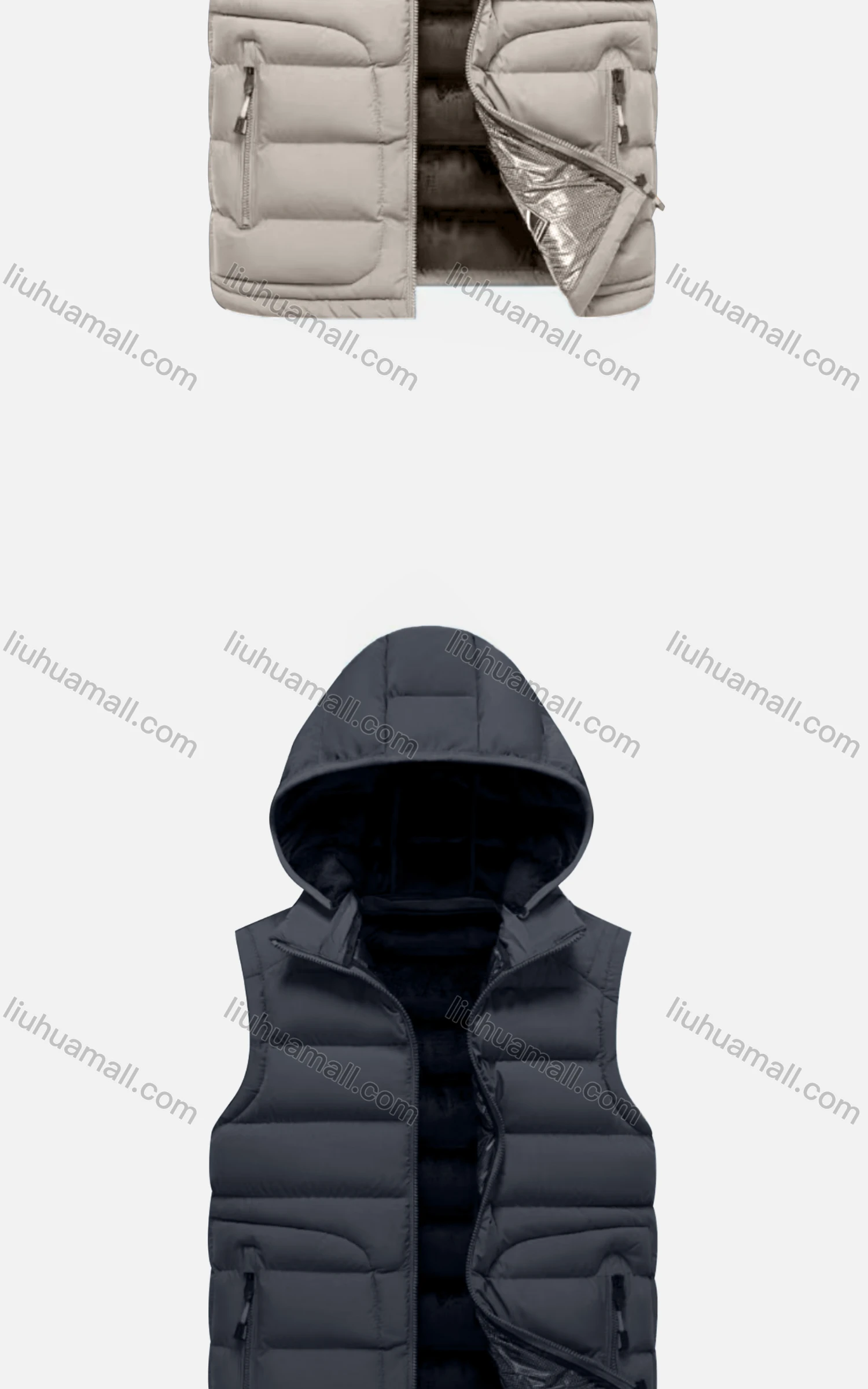 Wholesale Men's Casual Hooded Sleeveless Zipper Pocket Thermal Puffer Jacket - Liuhuamall