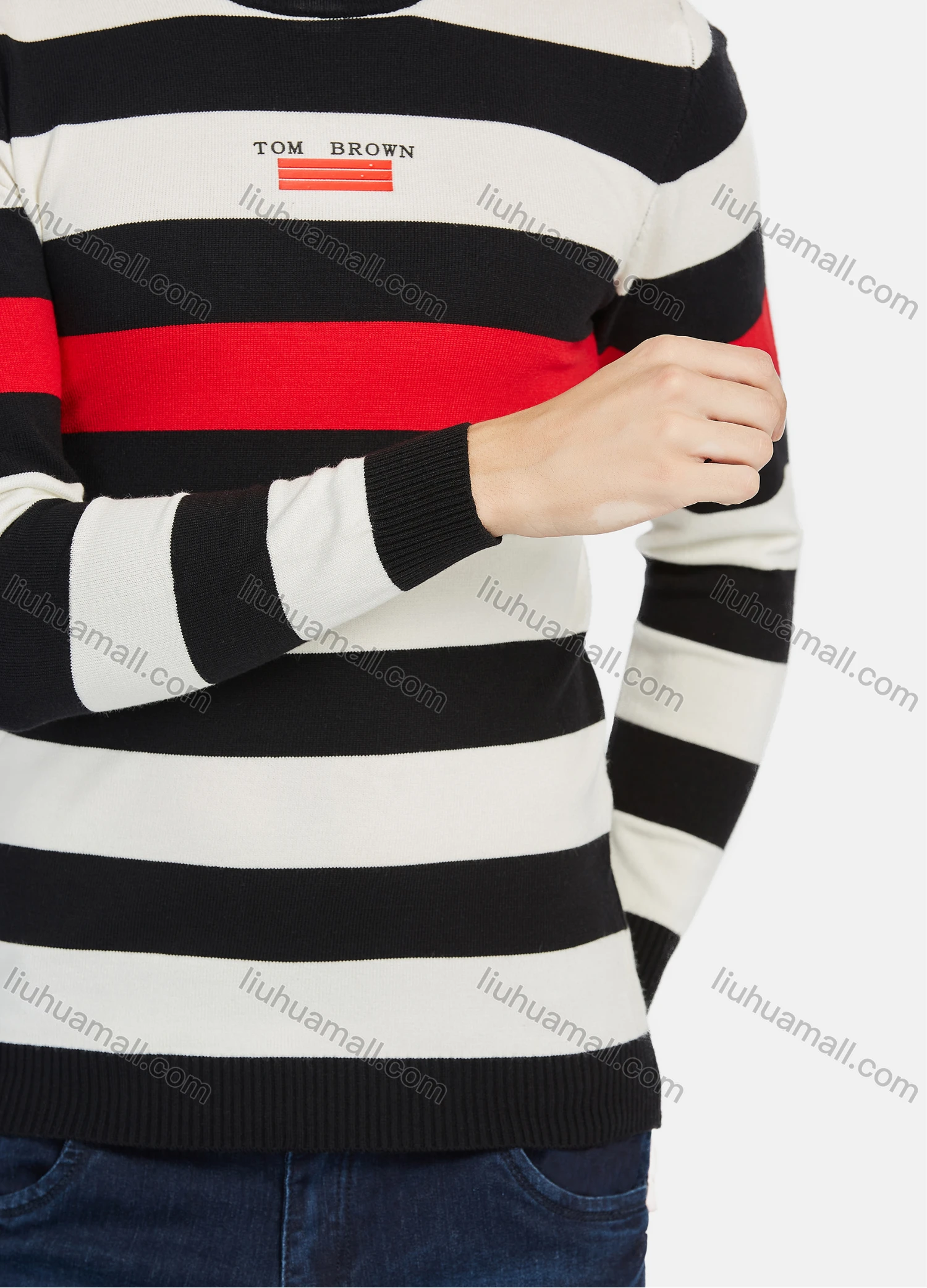 Wholesale Men's Casual Striped Colorblock Round Neck Long Sleeve Sweater - Liuhuamall