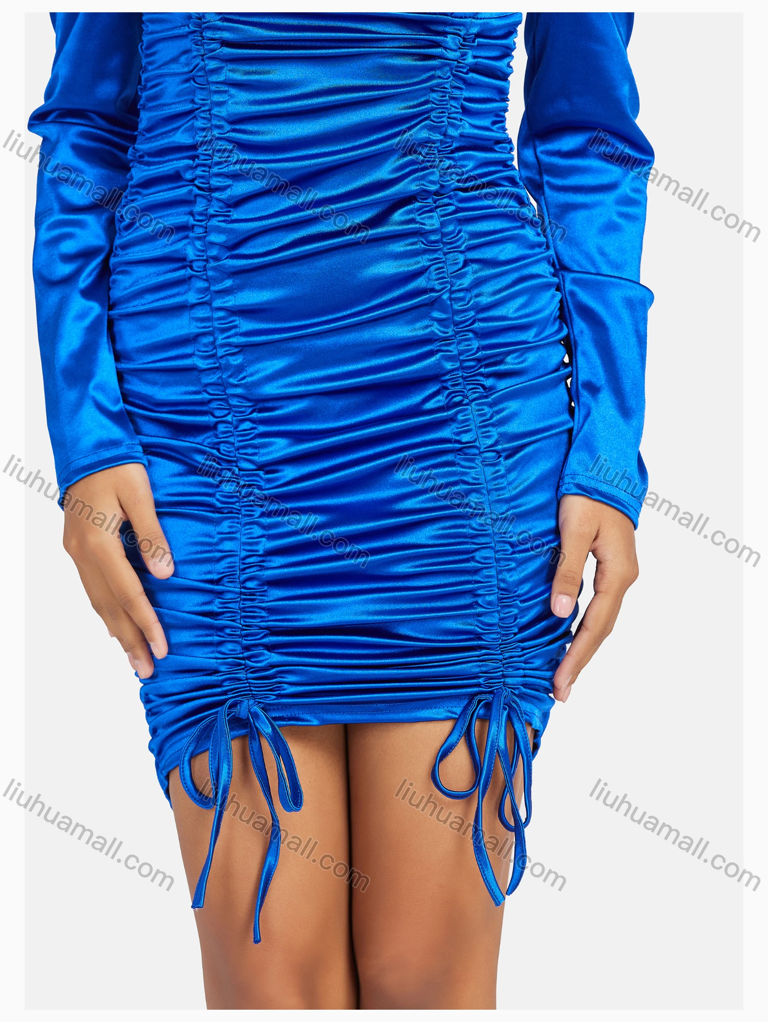 Wholesale Women's Fashion Satin Square Neck Long Sleeve Plain Bodycon Dress - Liuhuamall