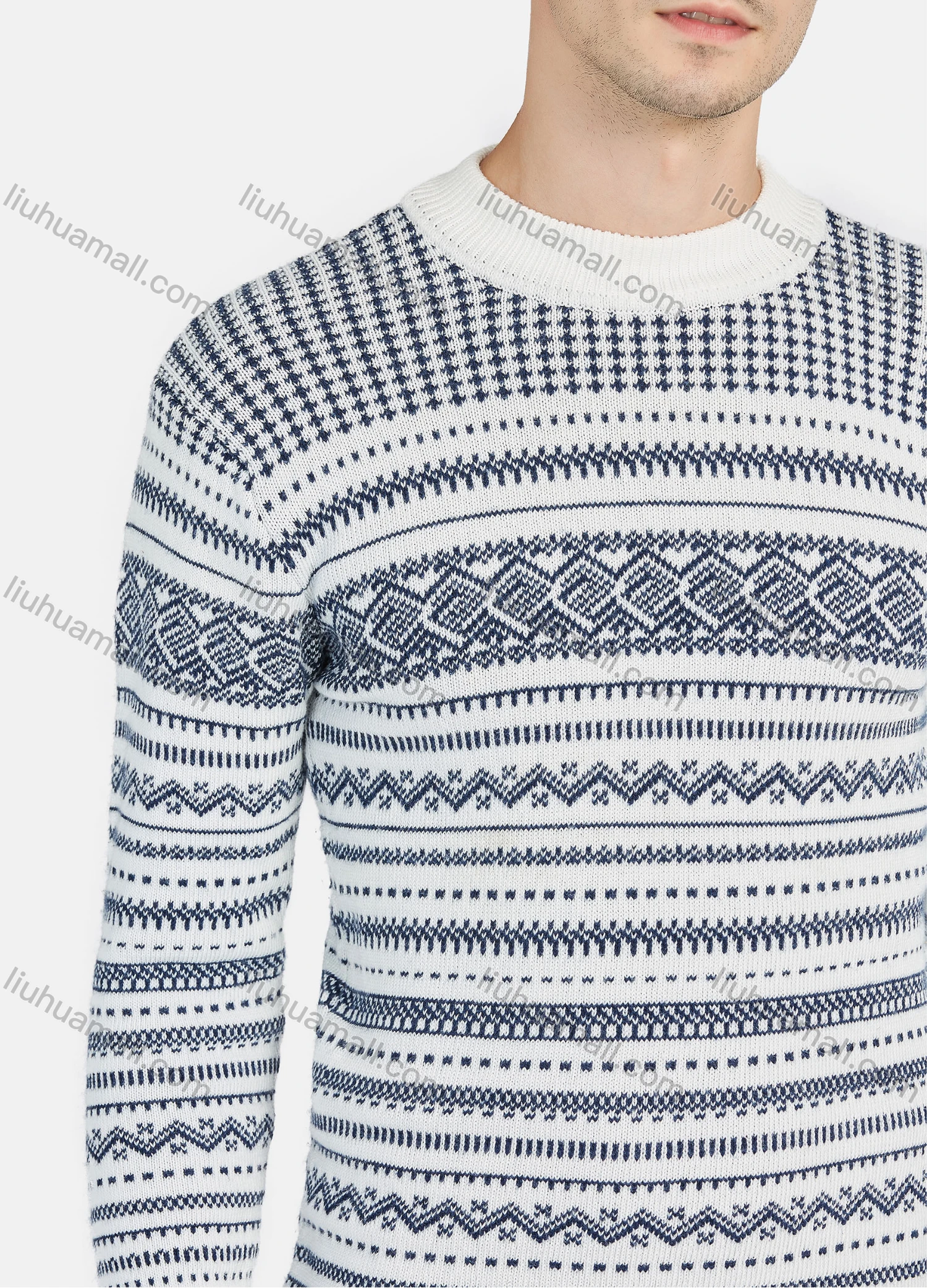 Wholesale Men's Casual Vintage Graphic Round Neck Long Sleeve Sweater - Liuhuamall