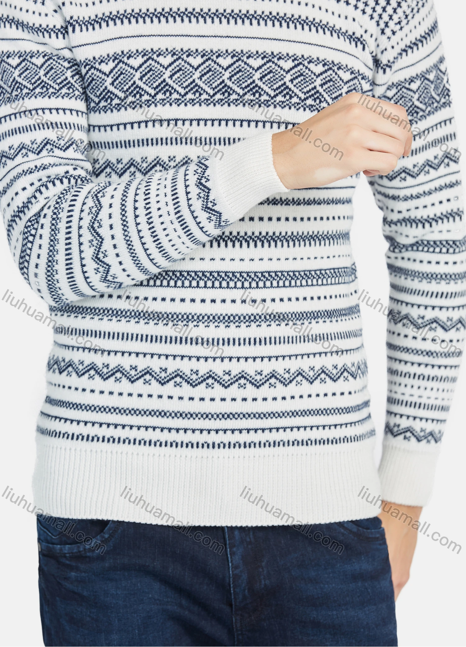 Wholesale Men's Casual Vintage Graphic Round Neck Long Sleeve Sweater - Liuhuamall