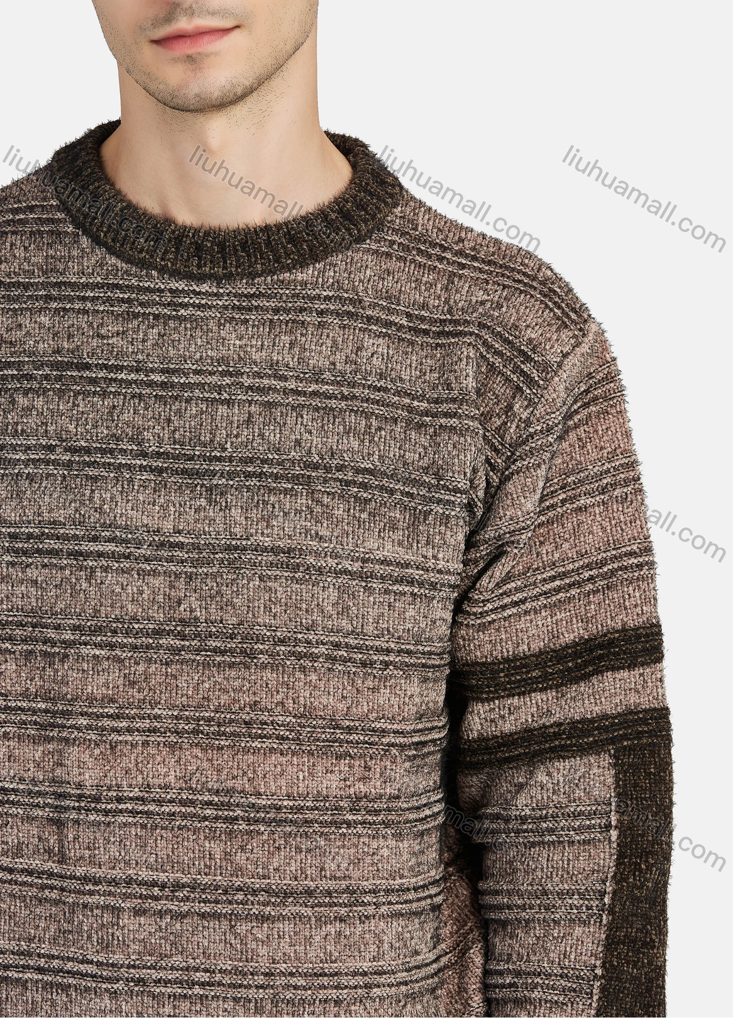 Wholesale Men's Casual Striped Splicing Round Neck Long Sleeve Sweater - Liuhuamall