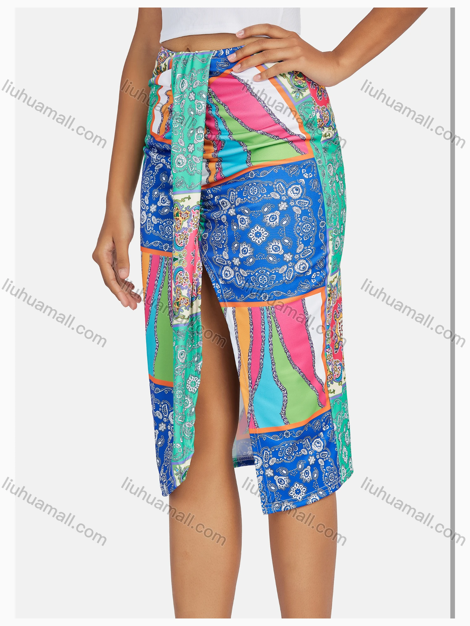 Wholesale Women's Casual Letter Print Round Neck Tank Top & Vintage Split Front Floral Print Skirt Sets - Liuhuamall