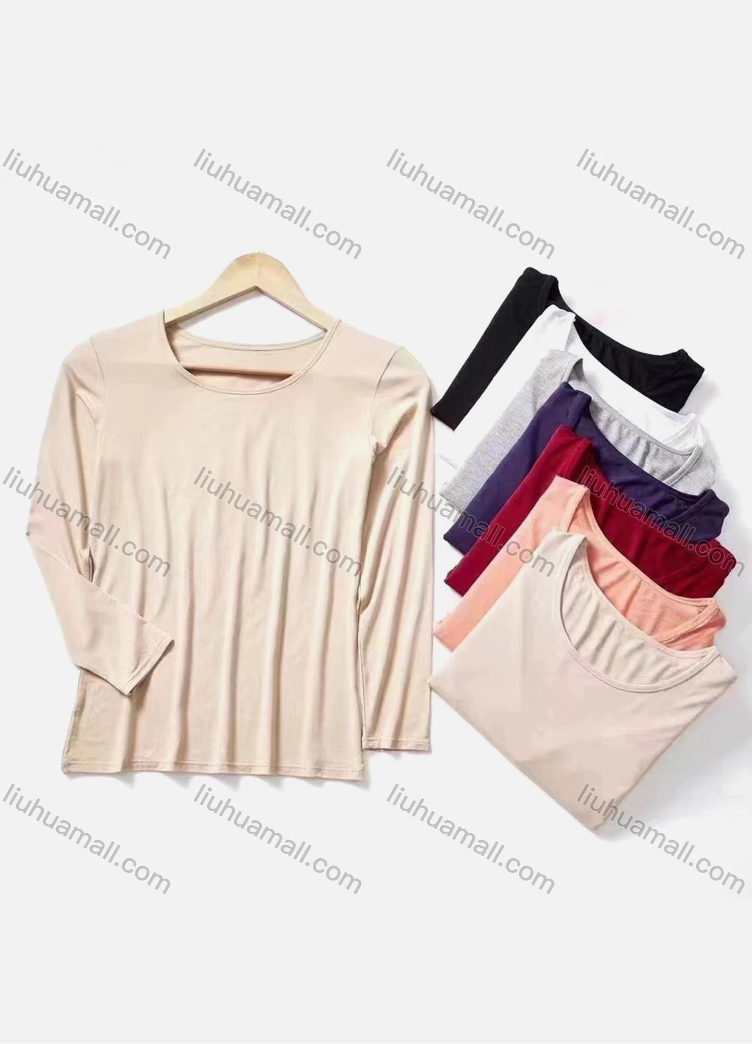 Wholesale Women's Casual Comfy Scoop Neck Long Sleeve Plain Tops - Liuhuamall
