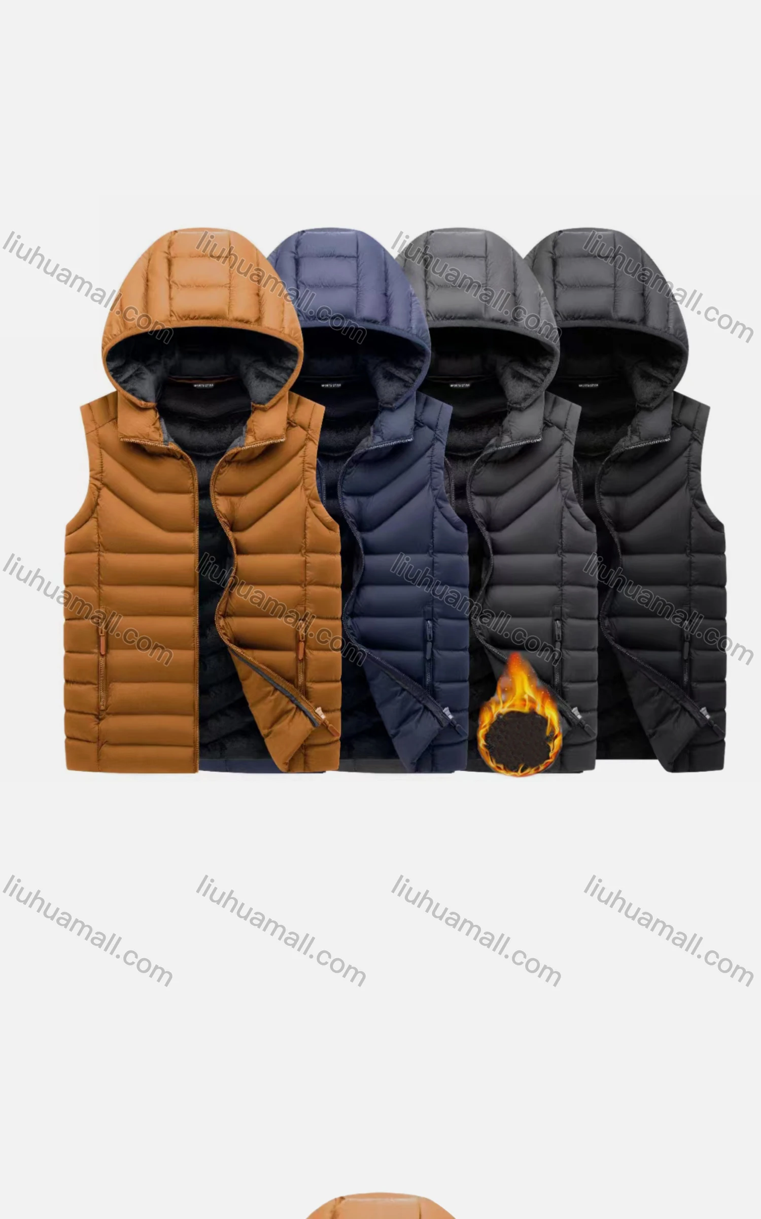 Wholesale Men's Casual Hooded Sleeveless Zipper Pocket Thermal Puffer Jacket - Liuhuamall
