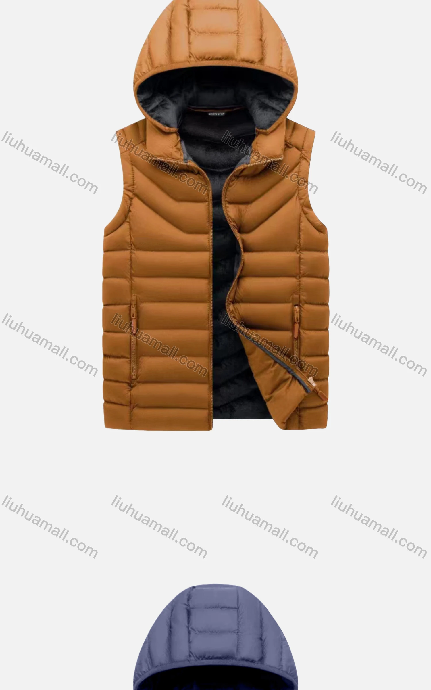 Wholesale Men's Casual Hooded Sleeveless Zipper Pocket Thermal Puffer Jacket - Liuhuamall