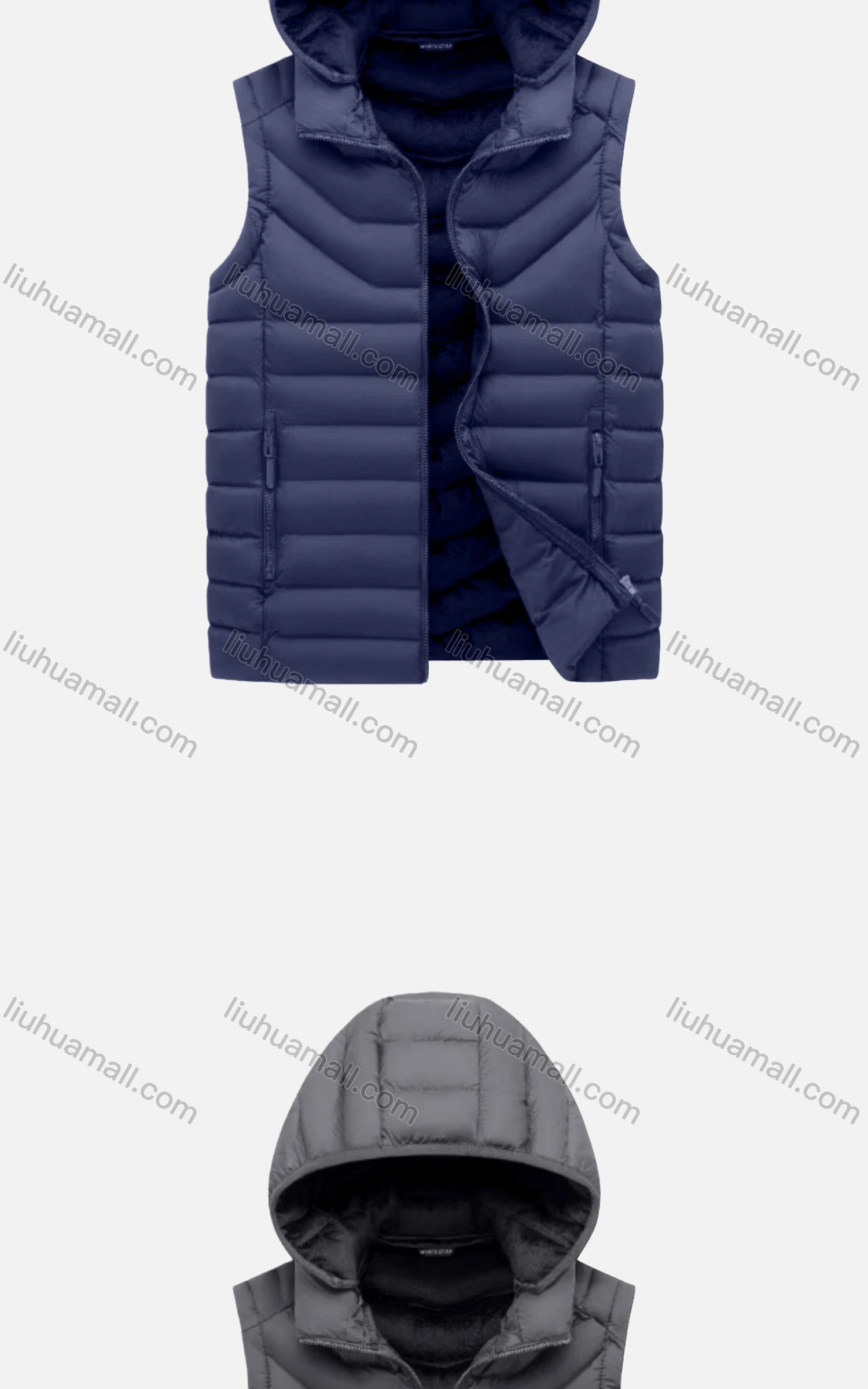 Wholesale Men's Casual Hooded Sleeveless Zipper Pocket Thermal Puffer Jacket - Liuhuamall