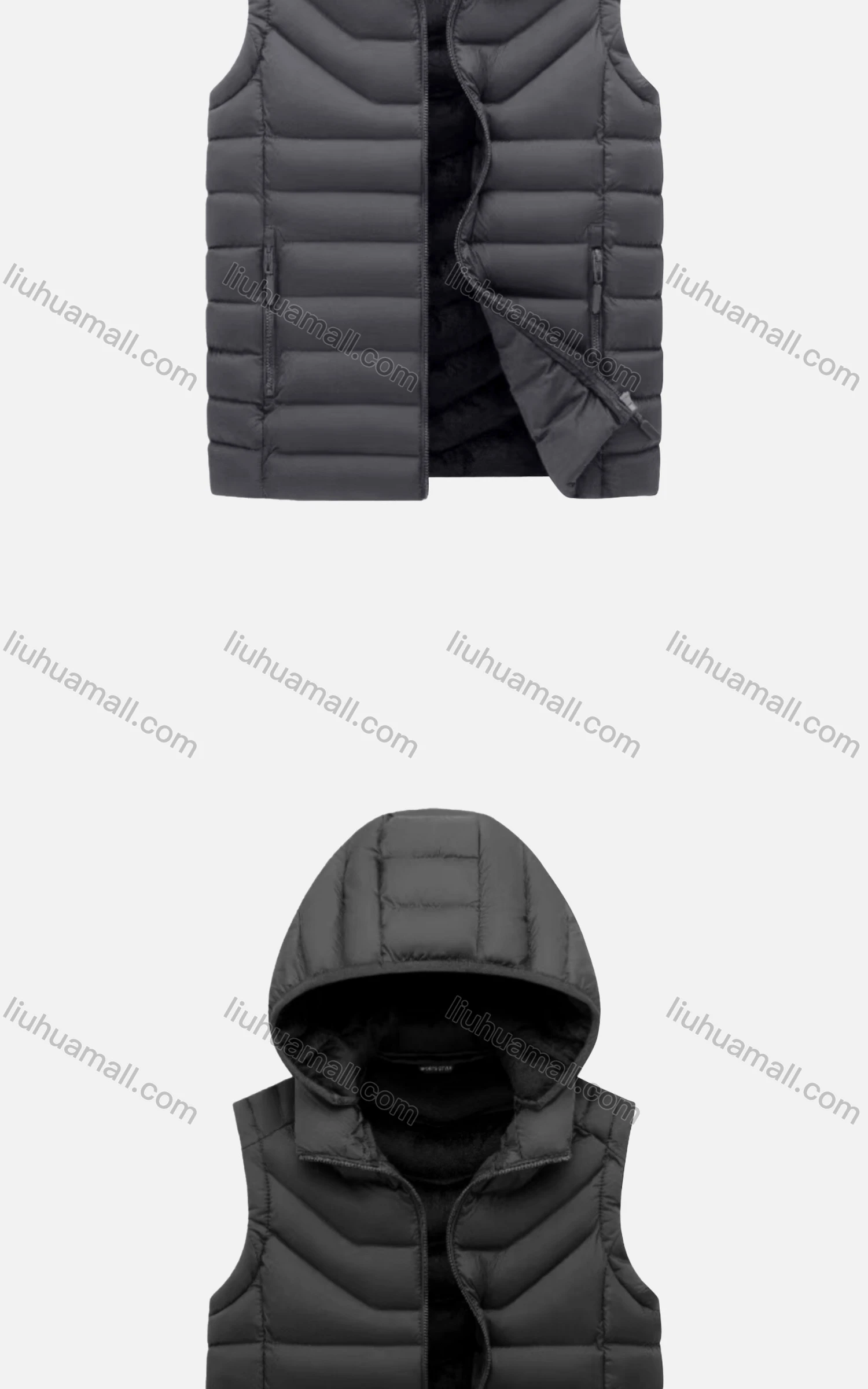 Wholesale Men's Casual Hooded Sleeveless Zipper Pocket Thermal Puffer Jacket - Liuhuamall