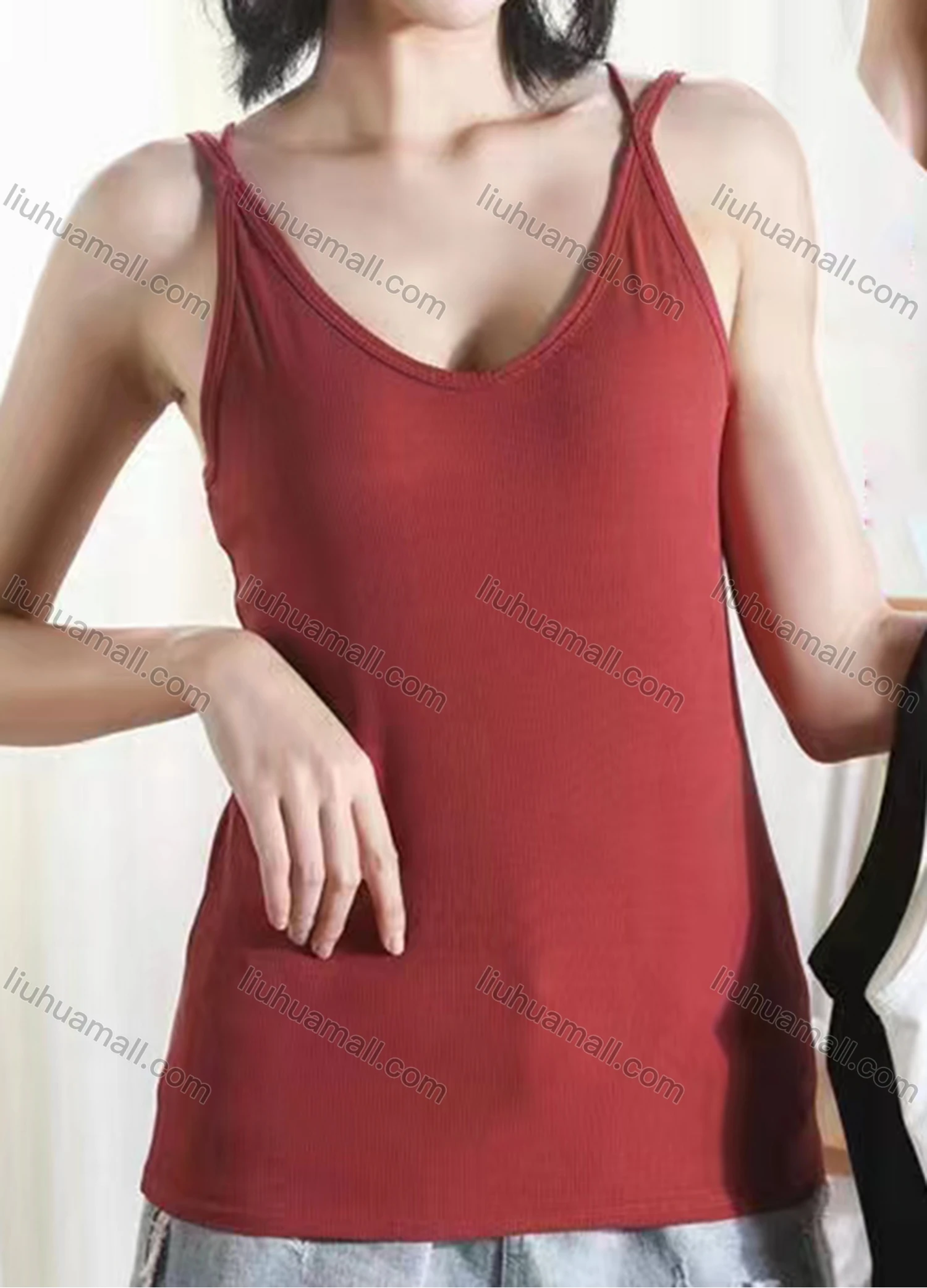 Wholesale Women's Basic Spaghetti Strap Crisscross Back Plain Cami Tops - Liuhuamall