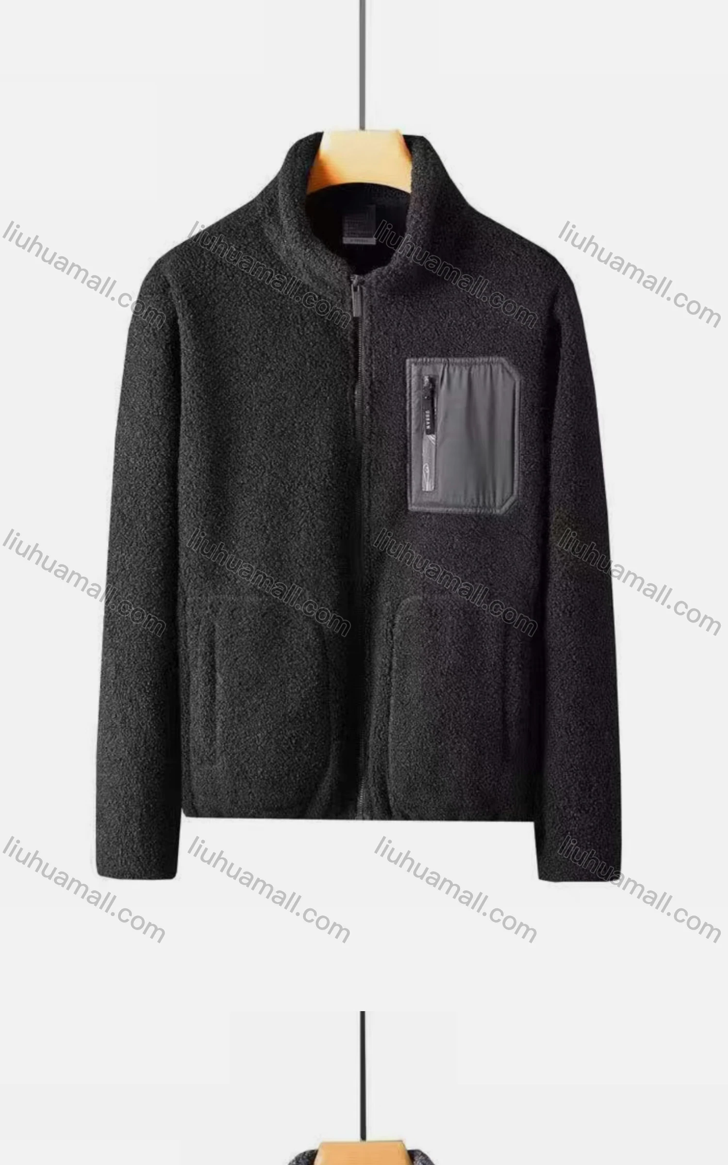 Wholesale Men's Casual Stand Collar Long Sleeve Zipper Pockets Thermal Polar Fleece Jacket - Liuhuamall