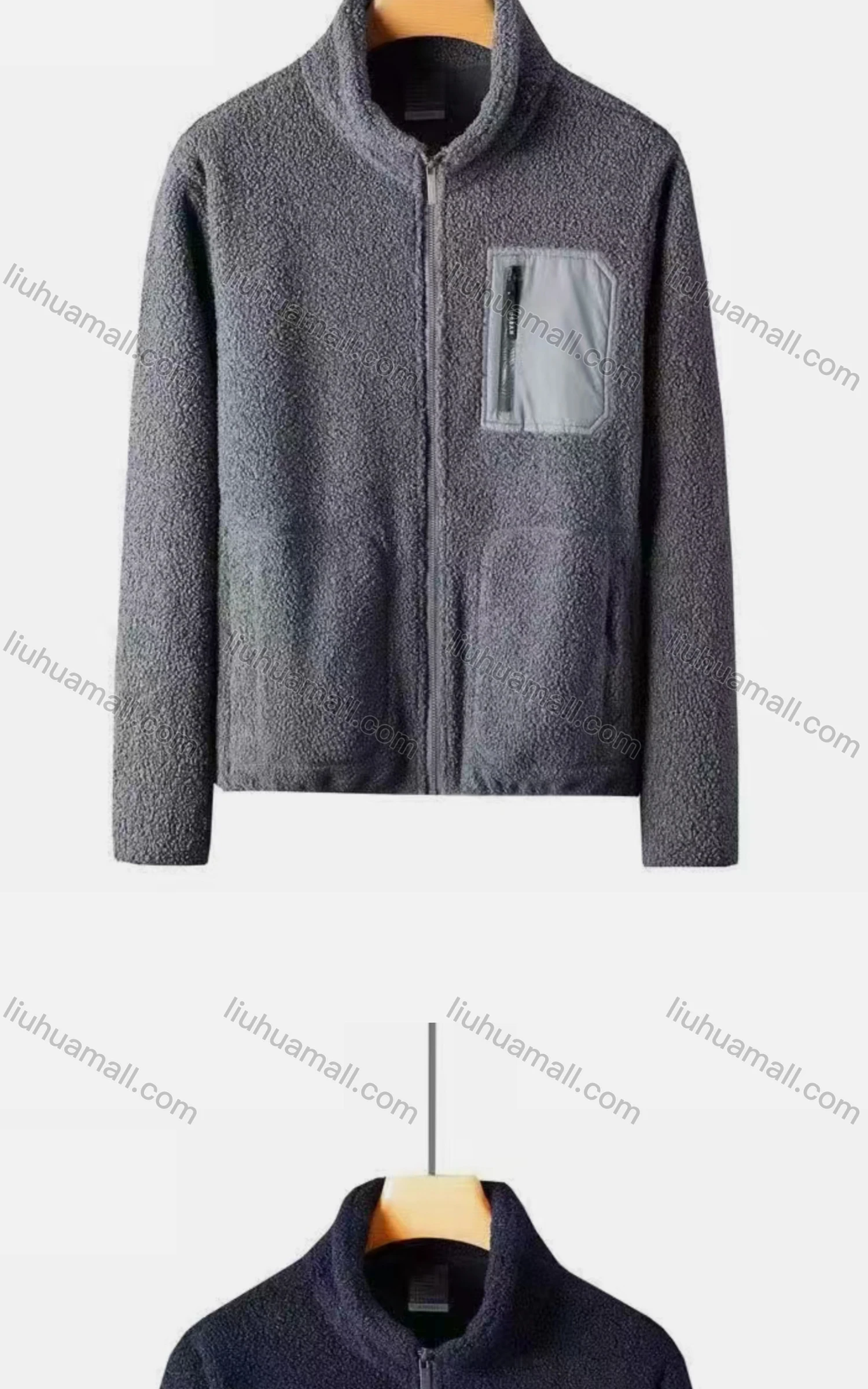 Wholesale Men's Casual Stand Collar Long Sleeve Zipper Pockets Thermal Polar Fleece Jacket - Liuhuamall