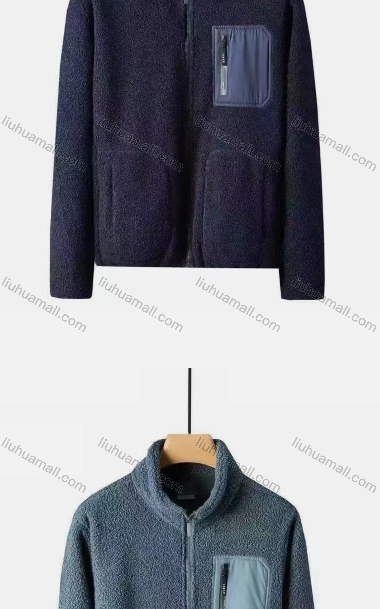 Wholesale Men's Casual Stand Collar Long Sleeve Zipper Pockets Thermal Polar Fleece Jacket - Liuhuamall