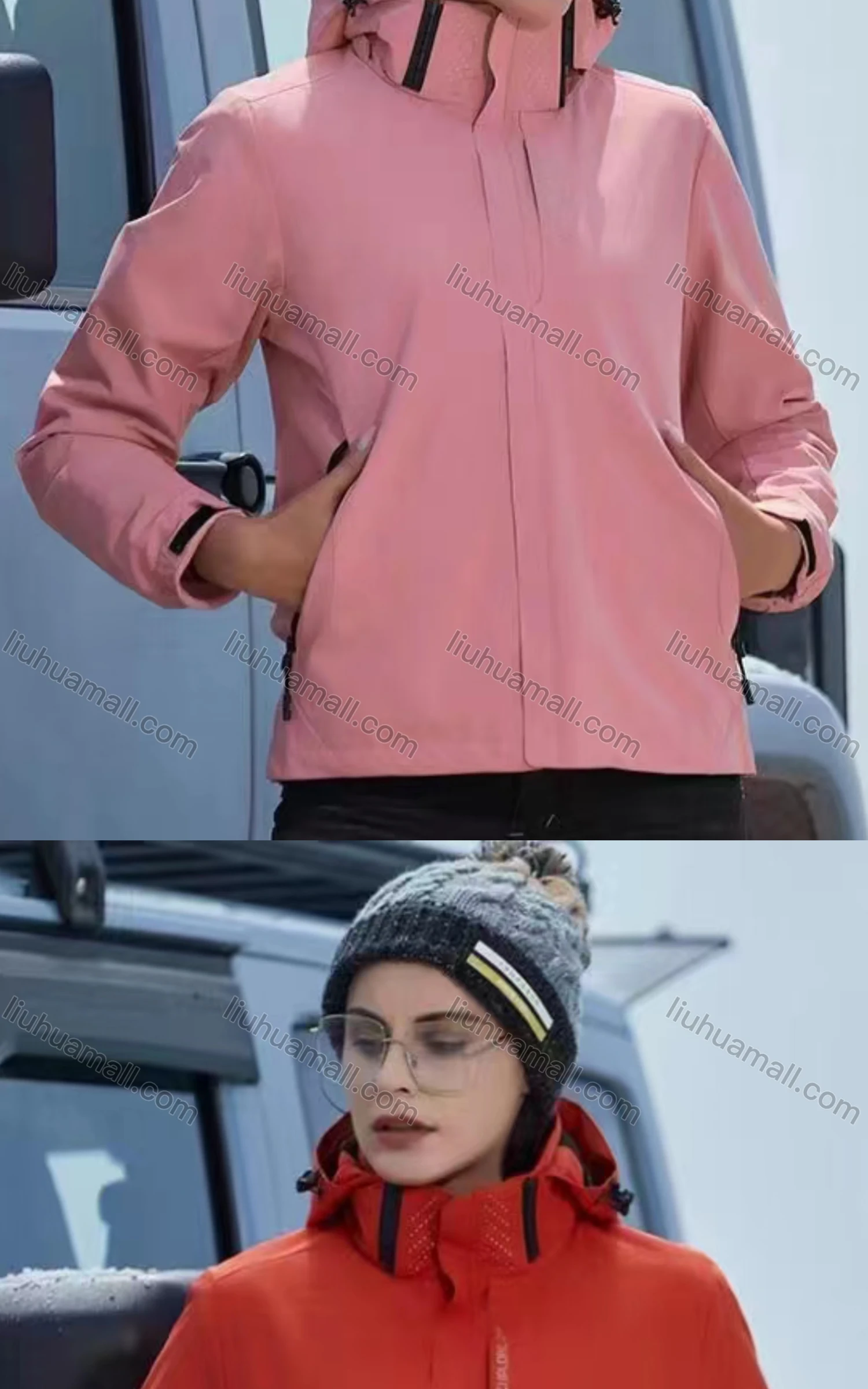 Wholesale Women's Casual Hooded Long Sleeve Zipper Pockets Windbreaker Jacket - Liuhuamall