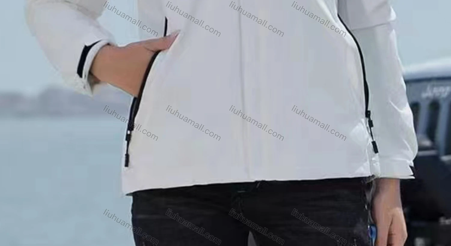 Wholesale Women's Casual Hooded Long Sleeve Zipper Pockets Windbreaker Jacket - Liuhuamall