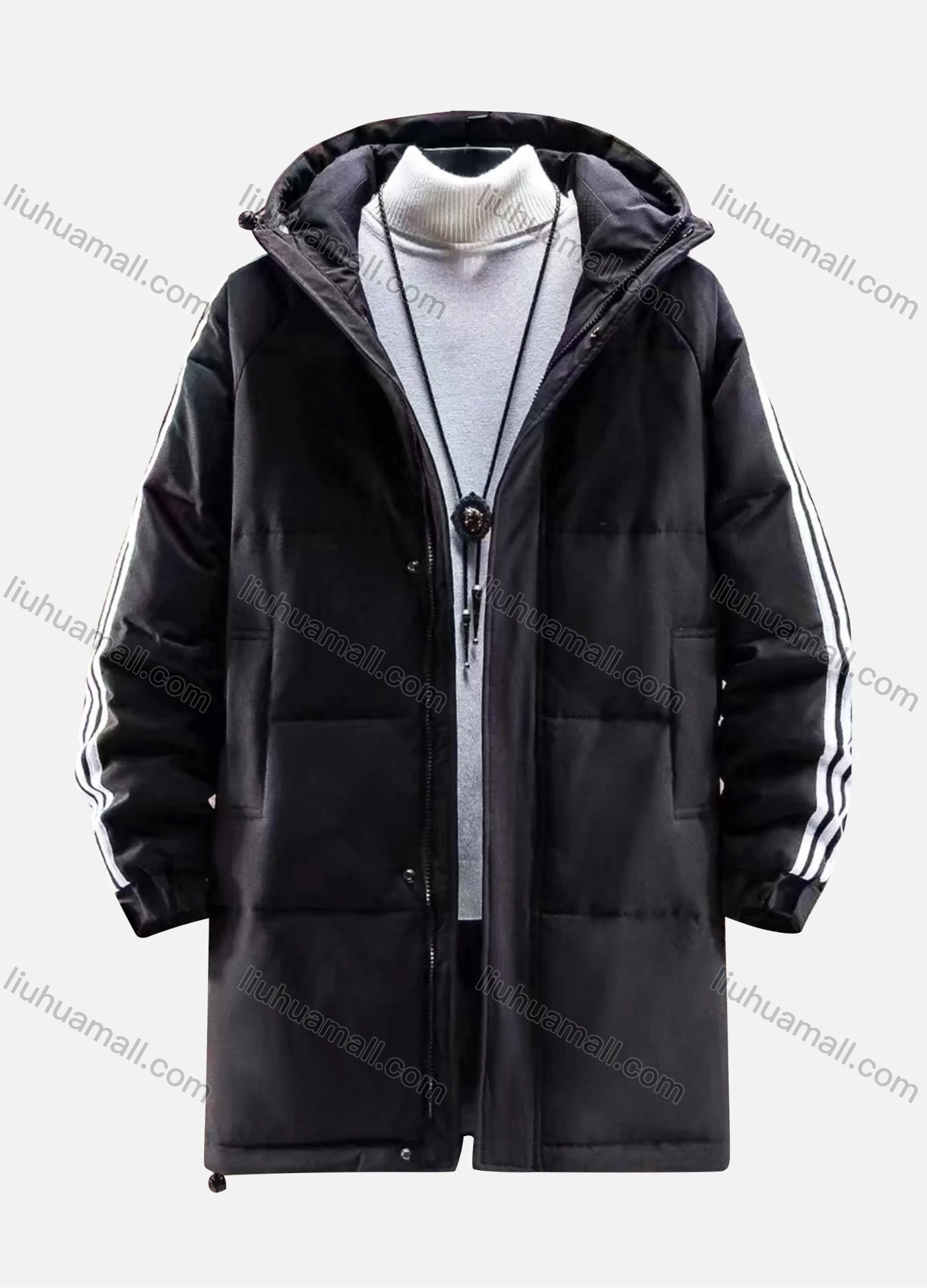 Wholesale Men's Casual Hooded Long Sleeve Zipper Pockets Long Jacket - Liuhuamall