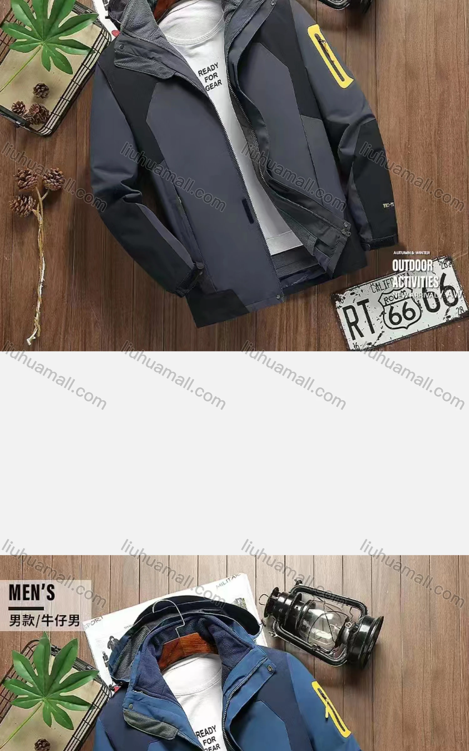 Wholesale Men's Casual Hooded Long Sleeve Zipper Pockets Colorblock Thermal Lined 2In1 Jacket - Liuhuamall