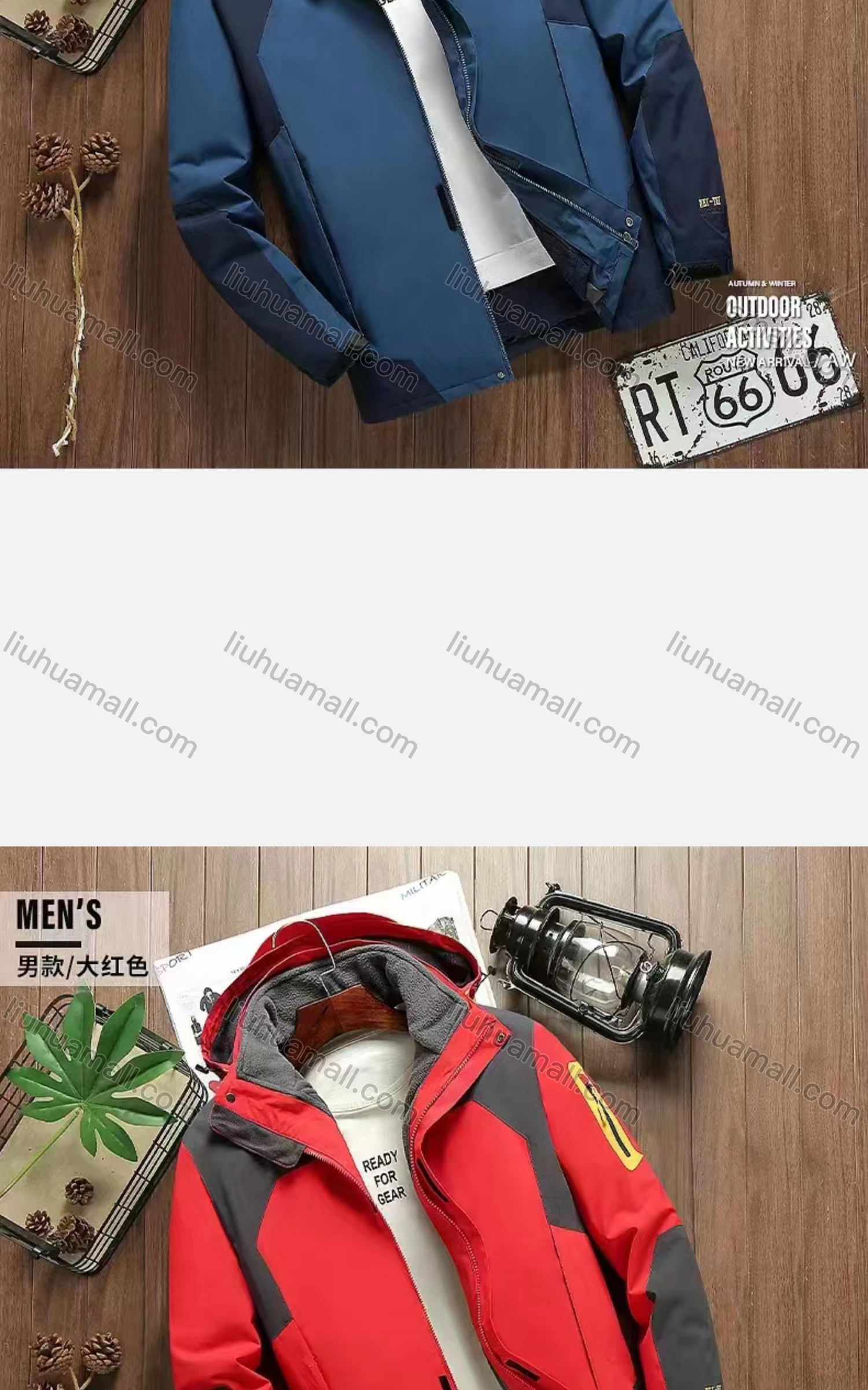 Wholesale Men's Casual Hooded Long Sleeve Zipper Pockets Colorblock Thermal Lined 2In1 Jacket - Liuhuamall