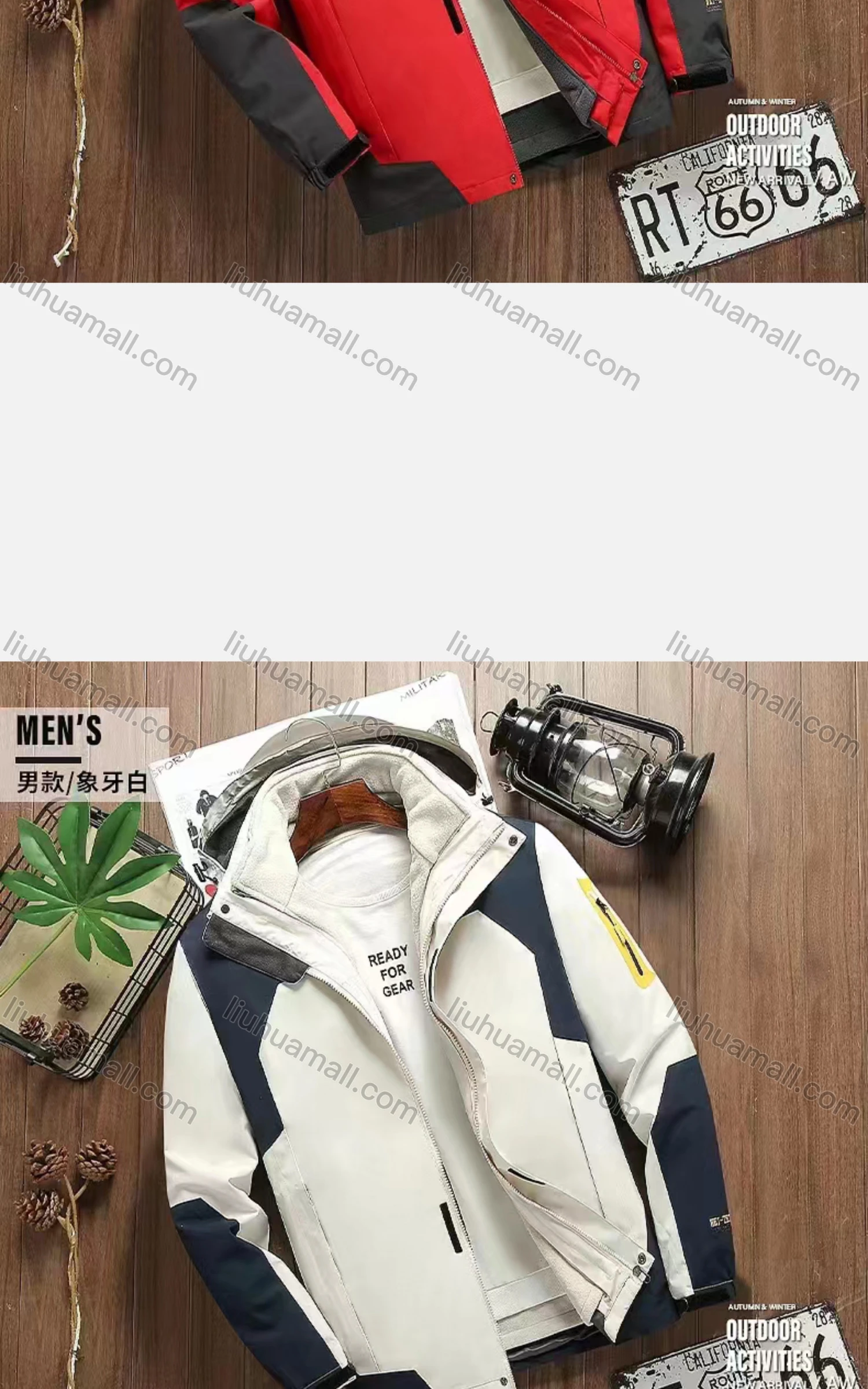 Wholesale Men's Casual Hooded Long Sleeve Zipper Pockets Colorblock Thermal Lined 2In1 Jacket - Liuhuamall