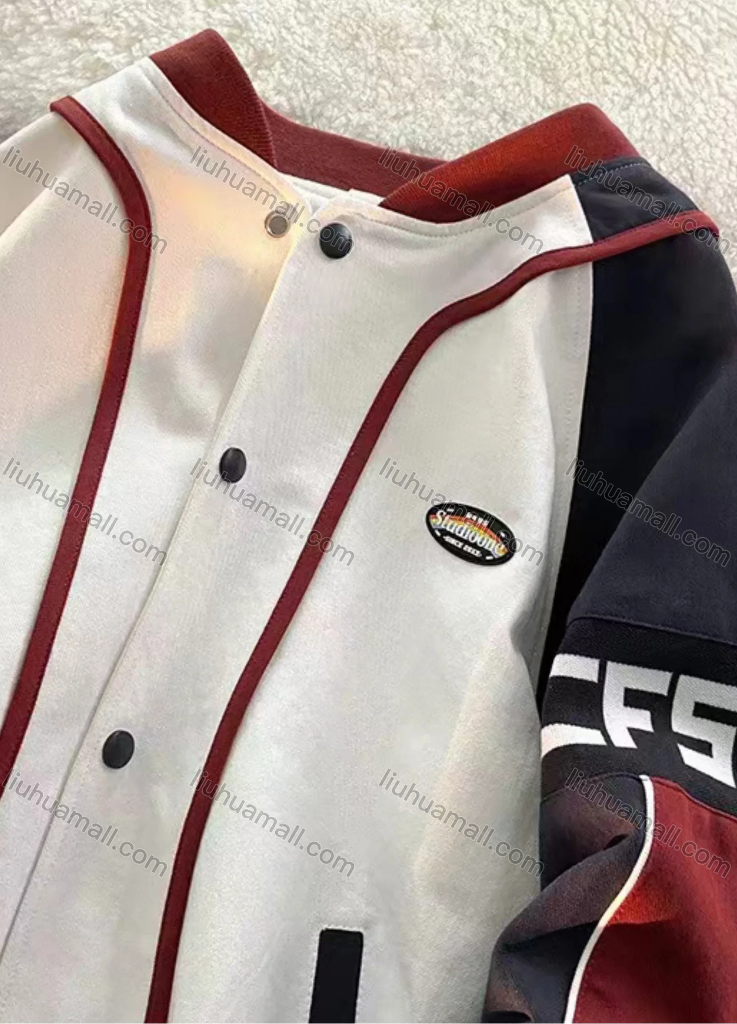 Wholesale Women's Casual Baseball Collar Raglan Sleeve Snap Buttons Baseball Jacket - Liuhuamall