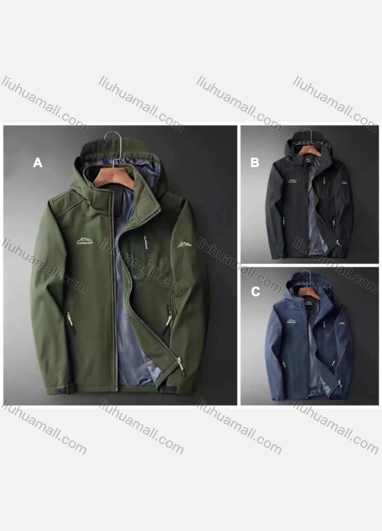 Wholesale Men's Casual Hooded Long Sleeve Zipper Pockets Plain Windbreaker Jacket - Liuhuamall