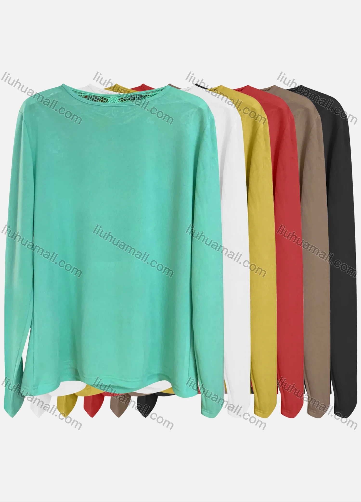 Wholesale Women's Casual Crew Neck Long Sleeve Embroidery Lace Blouse - Liuhuamall