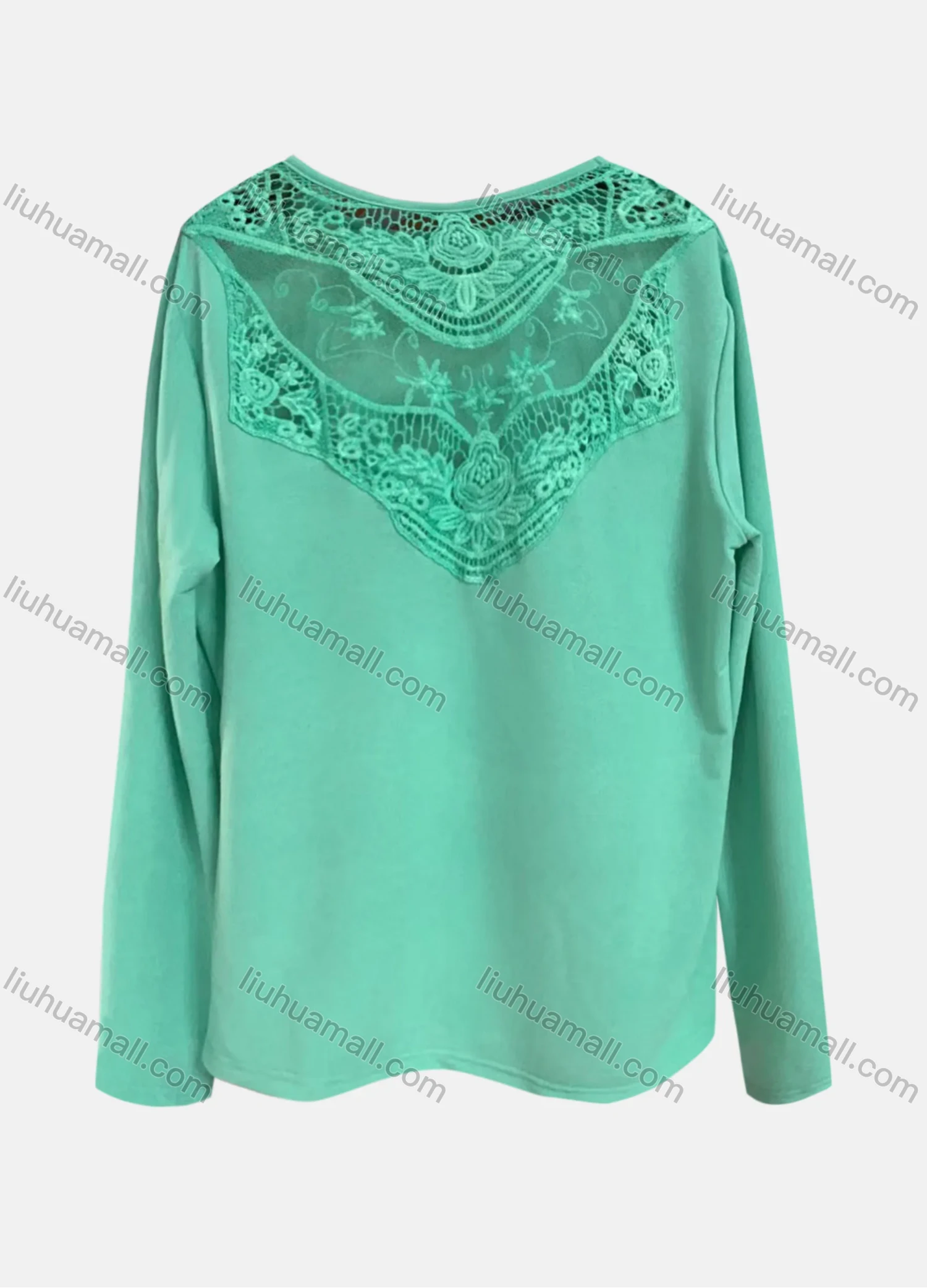 Wholesale Women's Casual Crew Neck Long Sleeve Embroidery Lace Blouse - Liuhuamall