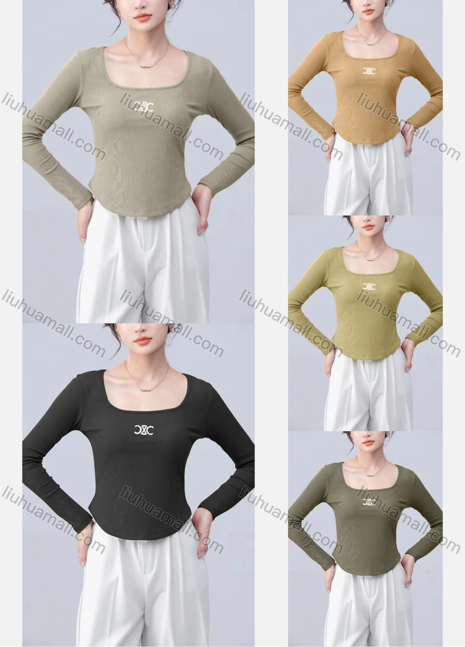 Wholesale Women's Casual Square Neck Long Sleeve Slim Fit Blouse - Liuhuamall