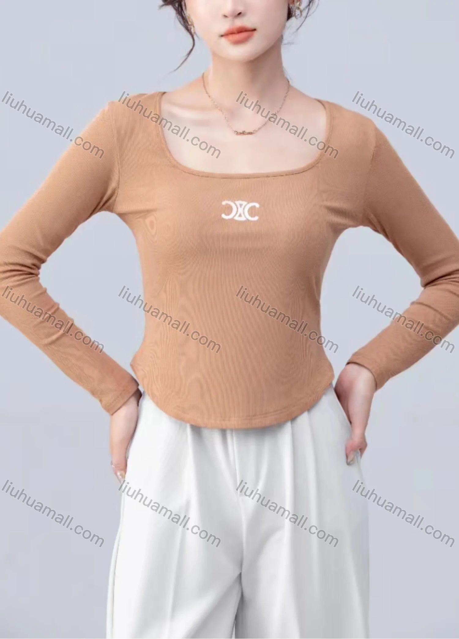 Wholesale Women's Casual Square Neck Long Sleeve Slim Fit Blouse - Liuhuamall