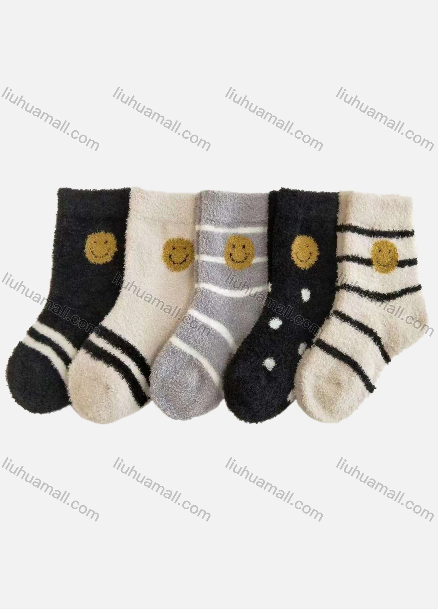 Wholesale Kid's Cute Striped Smilely Face Graphic Crew Ankle Cotton Socks (10 Piece of Pack ) - Liuhuamall