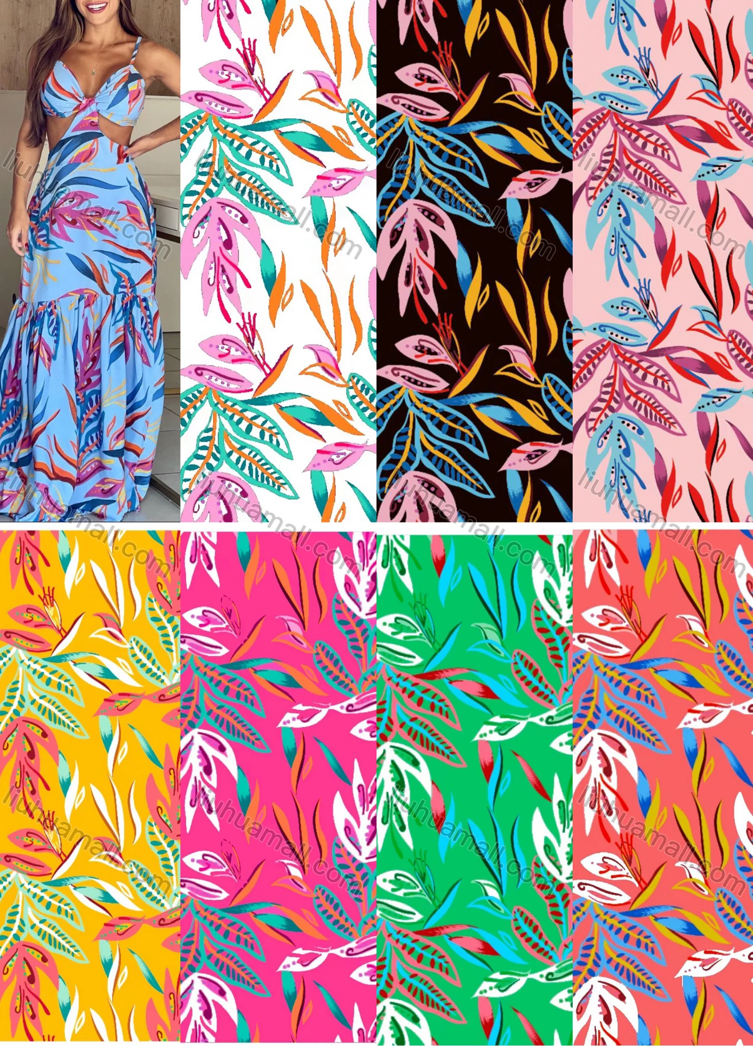 Wholesale Women's Casual Allover Print Twist Cut Out Ruffle Hem Maxi Dress - Liuhuamall