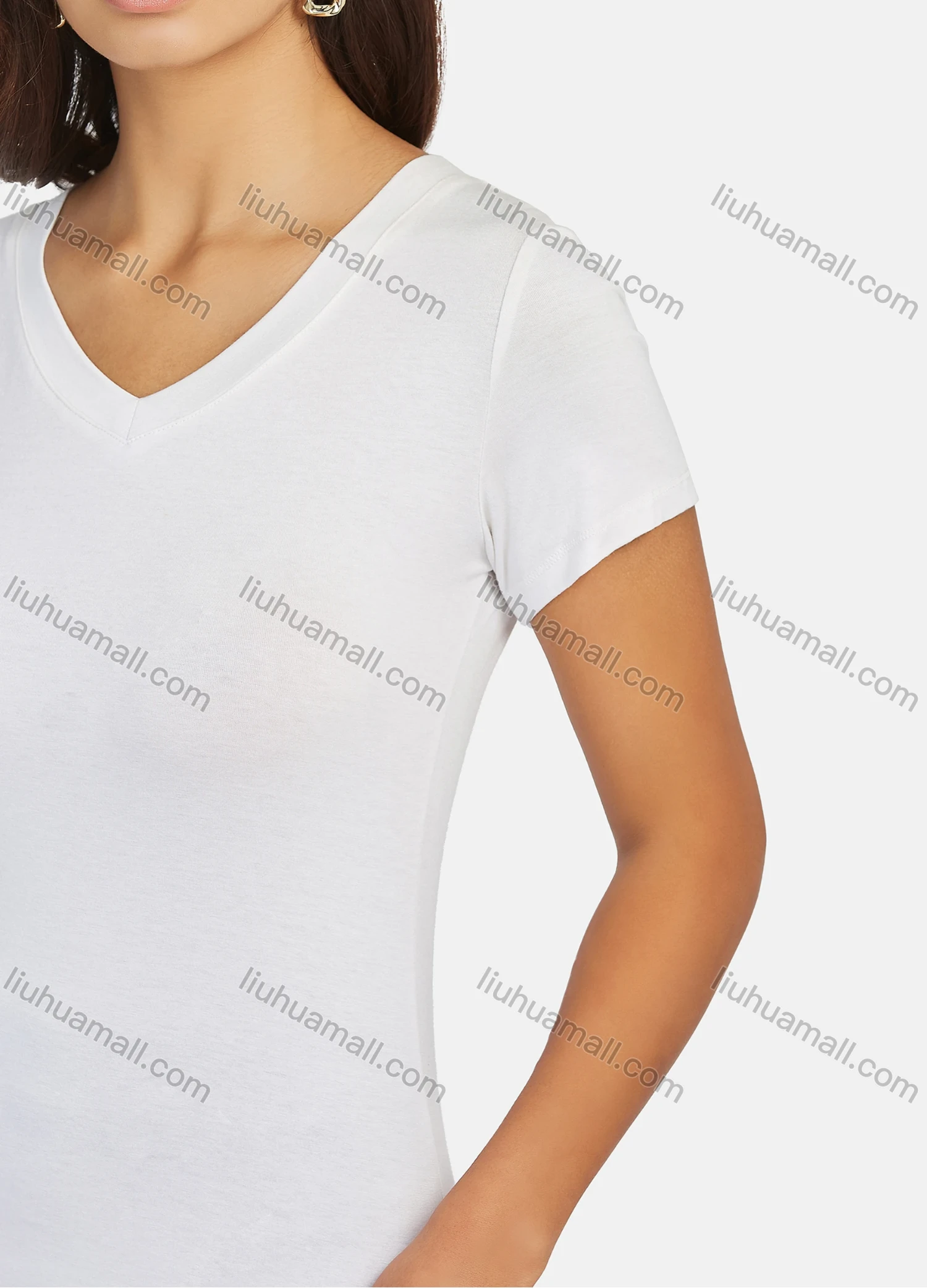 Wholesale Women's Plain V Neck Short Sleeve Slim Fit T-shirt - Liuhuamall