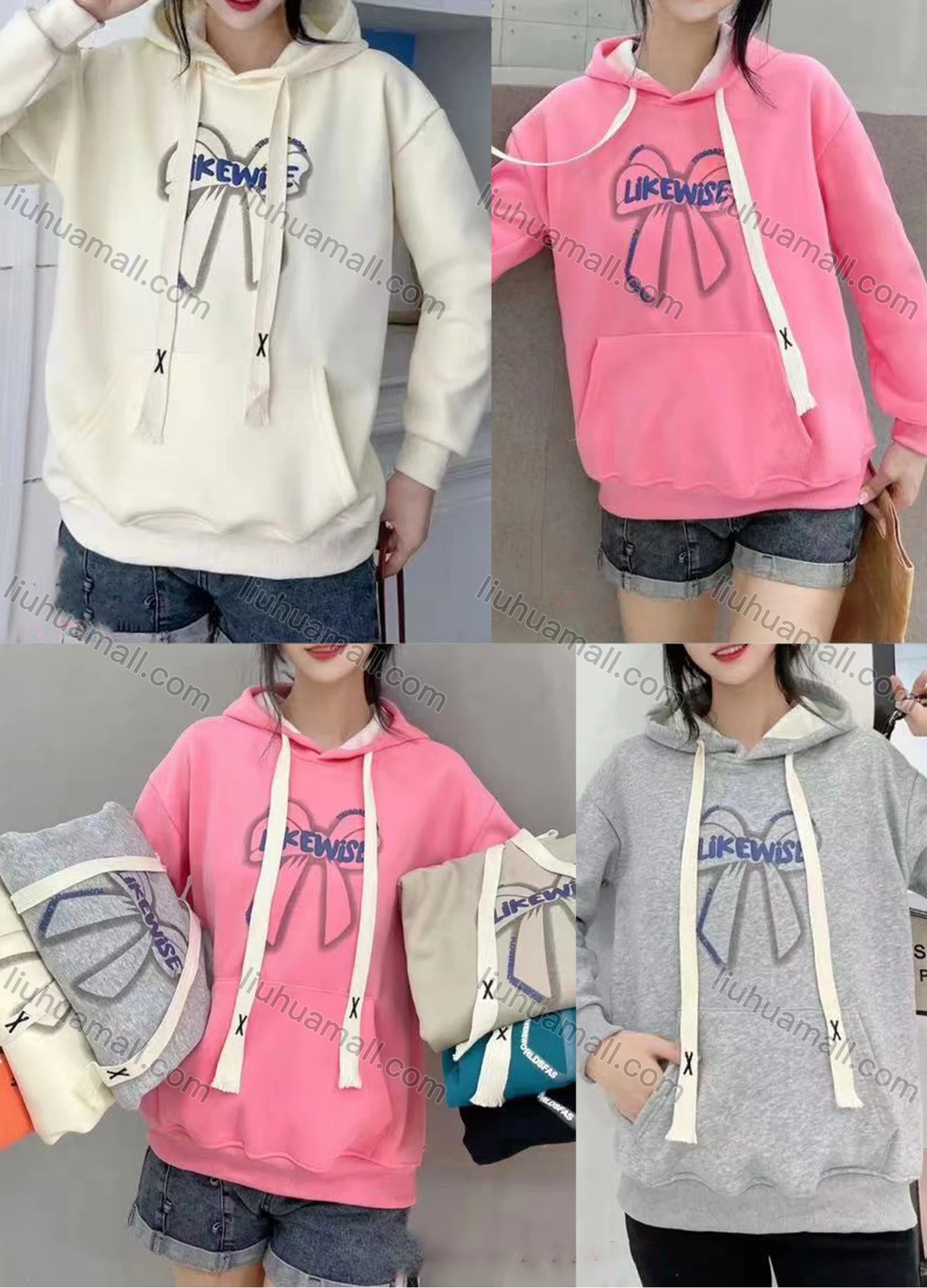 Wholesale Women's Casual Long Sleeve Embroidery Letter Graphic Drawstring Hooded Sweatshirts - Liuhuamall