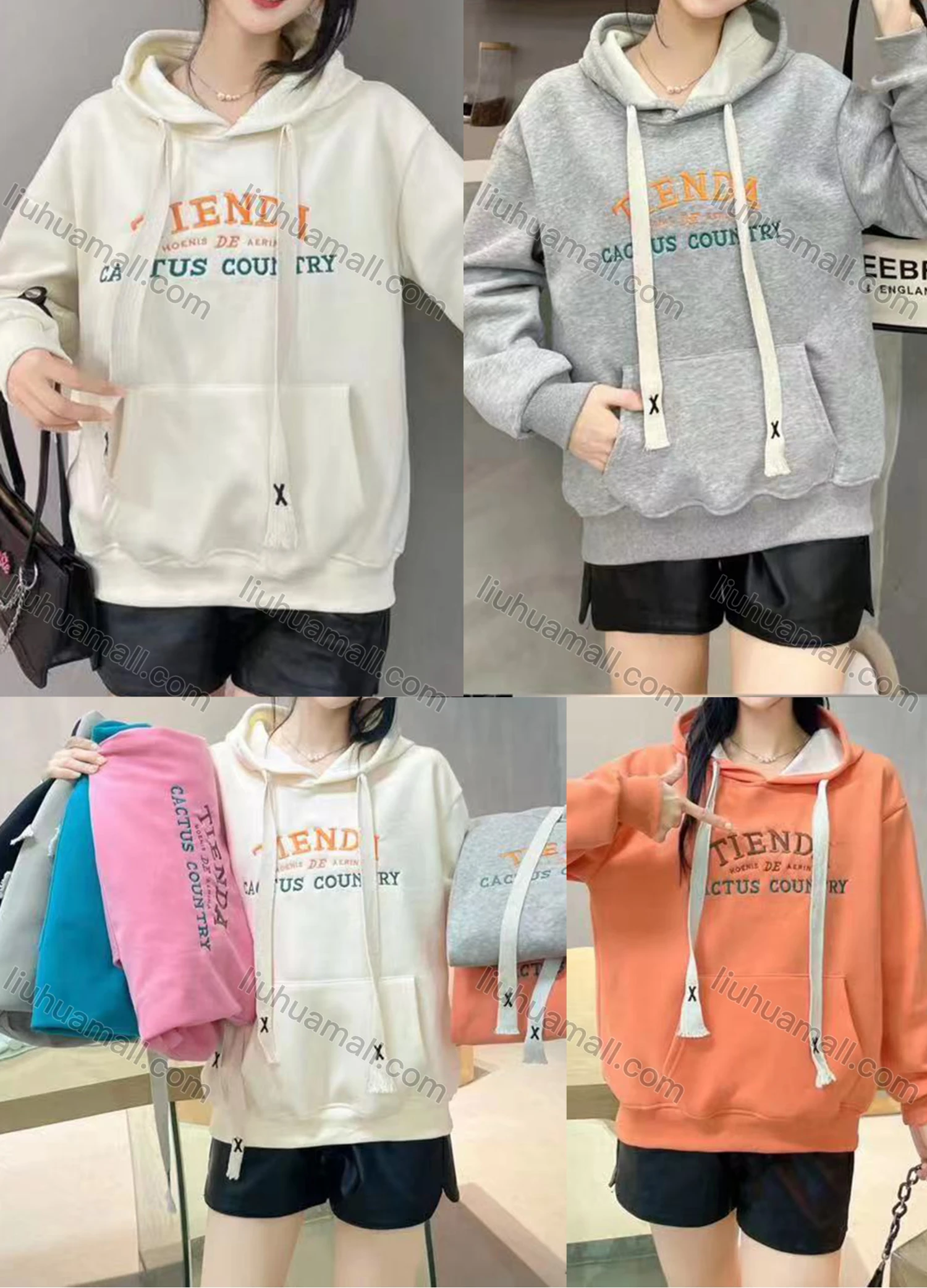 Wholesale Women's Casual Long Sleeve Embroidery Letter Drawstring Hooded Sweatshirts - Liuhuamall