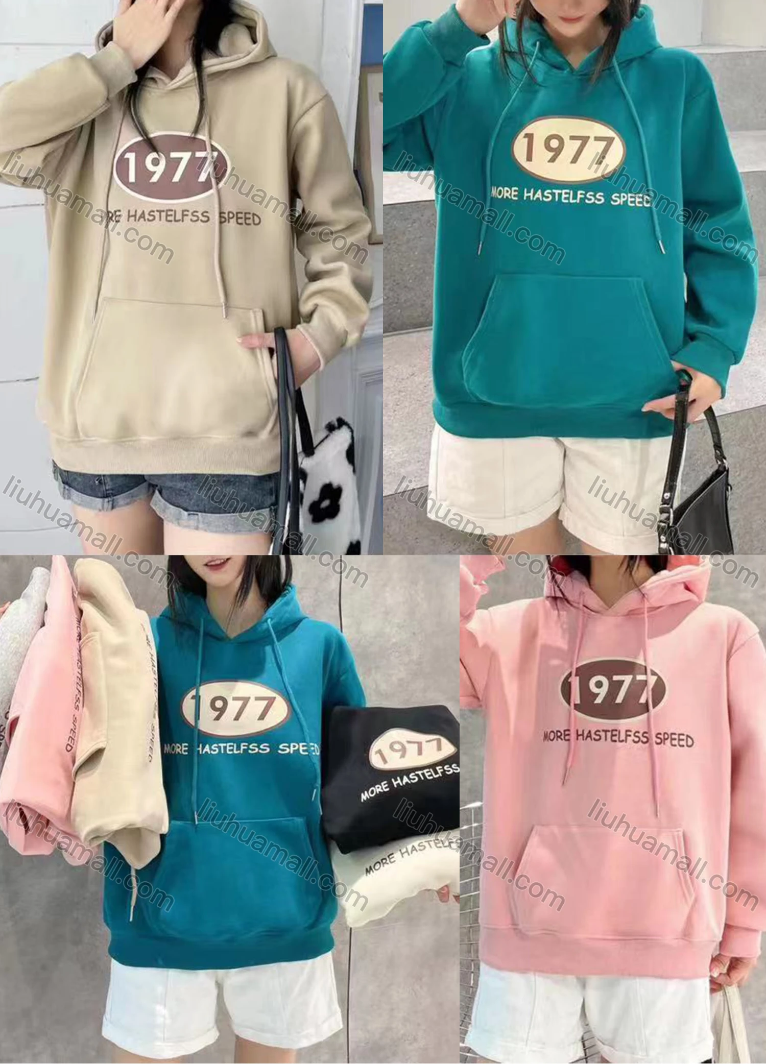 Wholesale Women's Casual Long Sleeve Letter Print Drawstring Hooded Sweatshirts - Liuhuamall