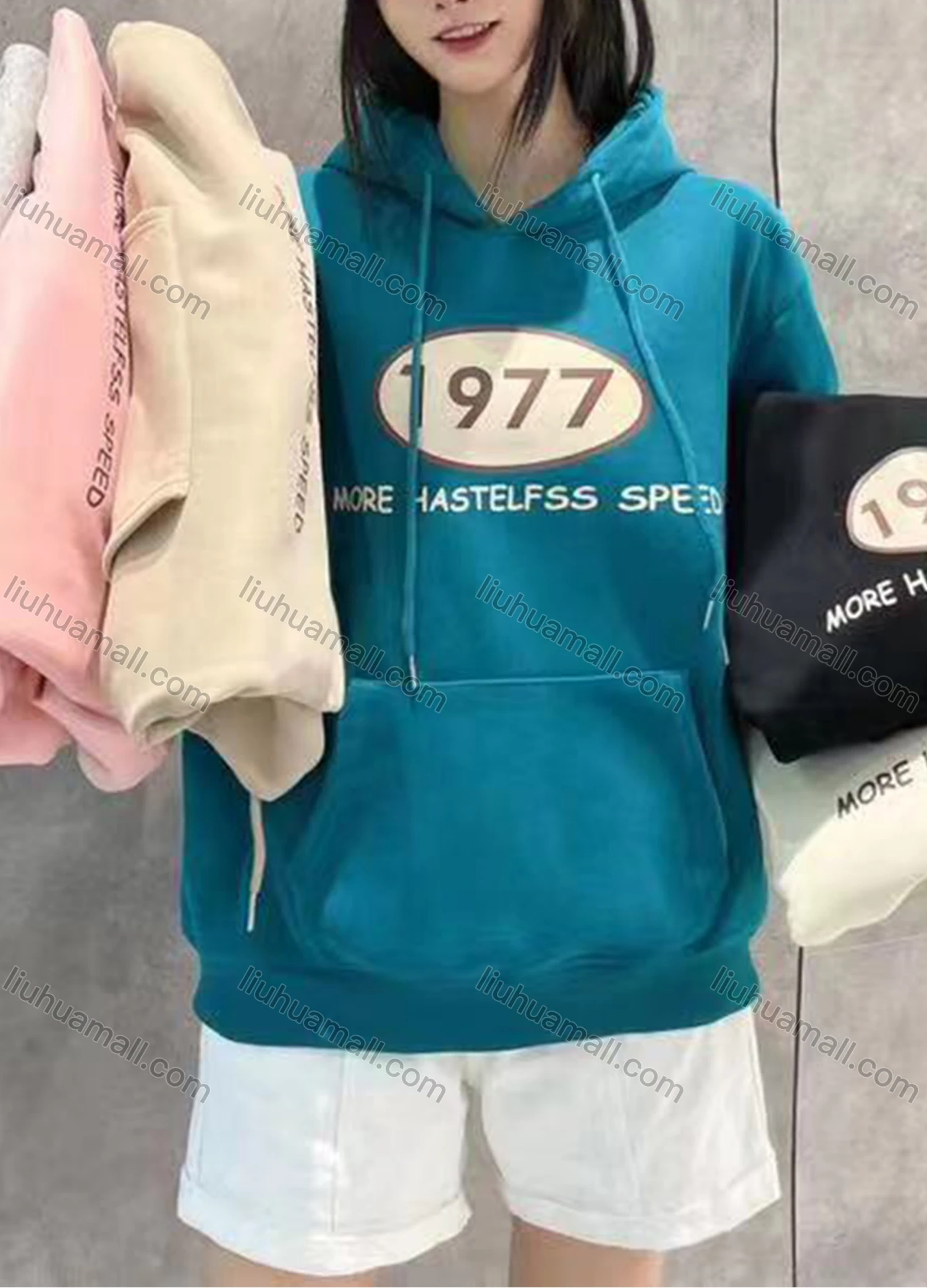 Wholesale Women's Casual Long Sleeve Letter Print Drawstring Hooded Sweatshirts - Liuhuamall