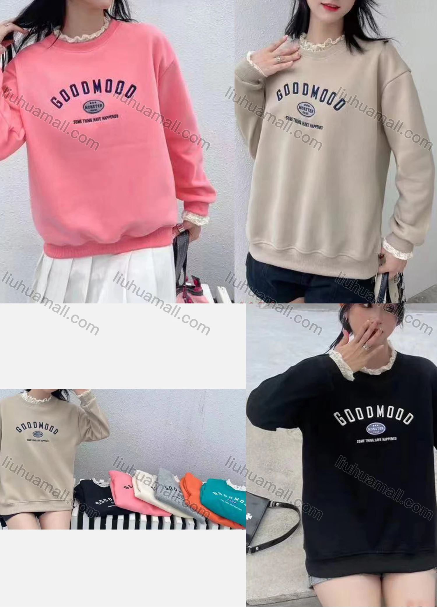 Wholesale Women's Fashion Crew Neck Long Sleeve Letter Print Pullover Sweatshirts - Liuhuamall