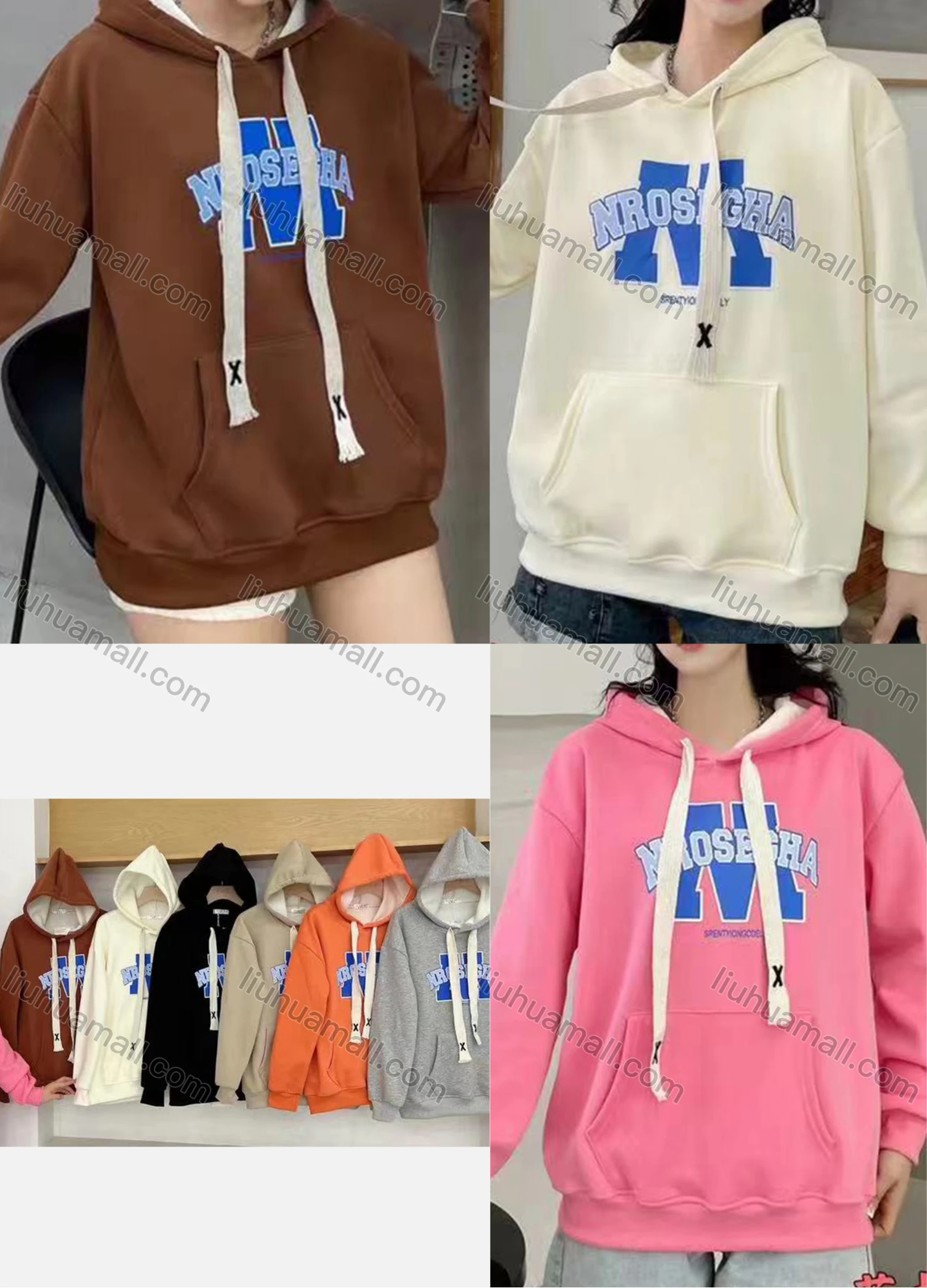Wholesale Women's Casual Long Sleeve Letter Print Drawstring Hooded Sweatshirts - Liuhuamall