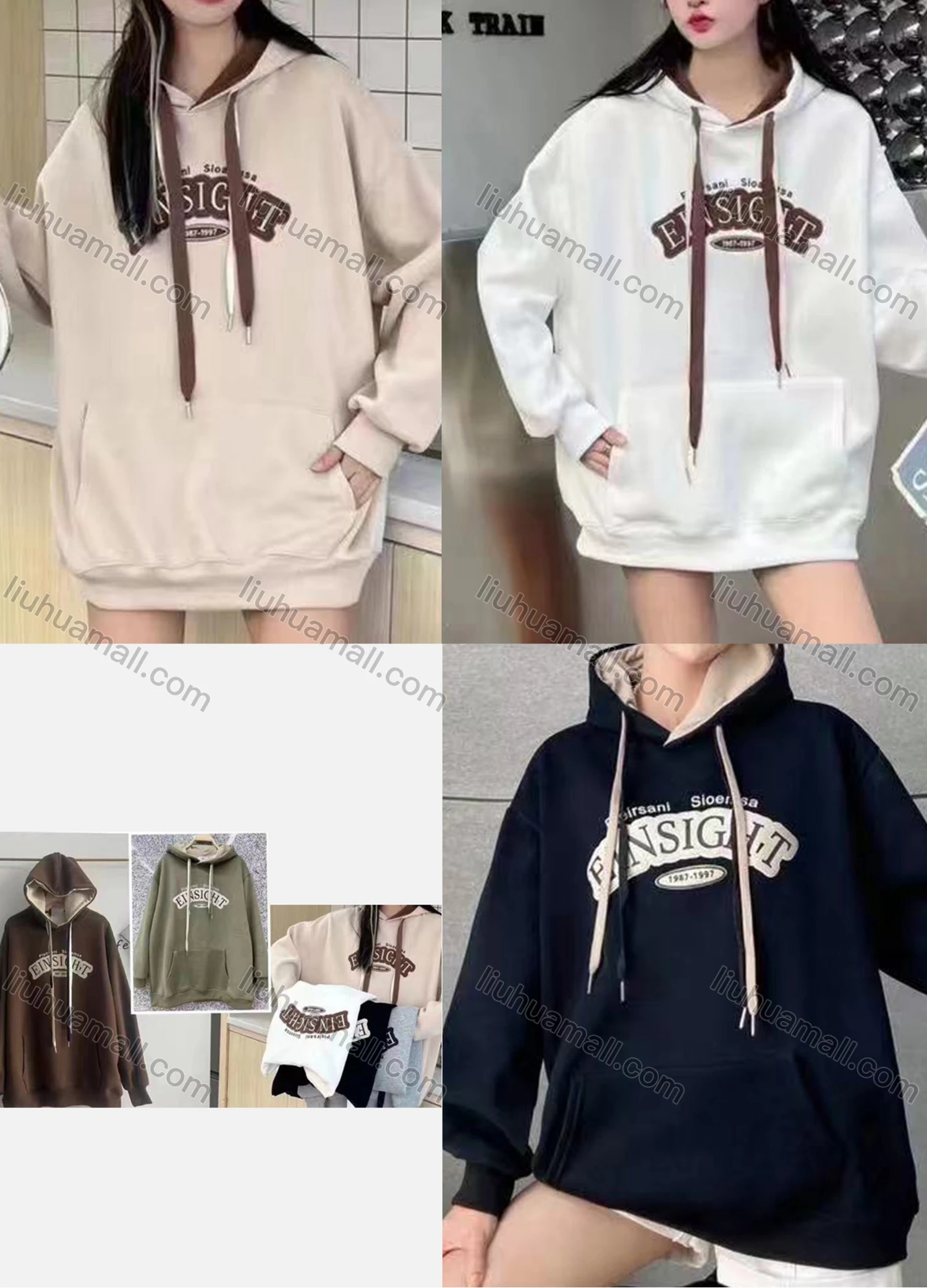 Wholesale Women's Casual Long Sleeve Letter Print Drawstring Hooded Sweatshirts - Liuhuamall