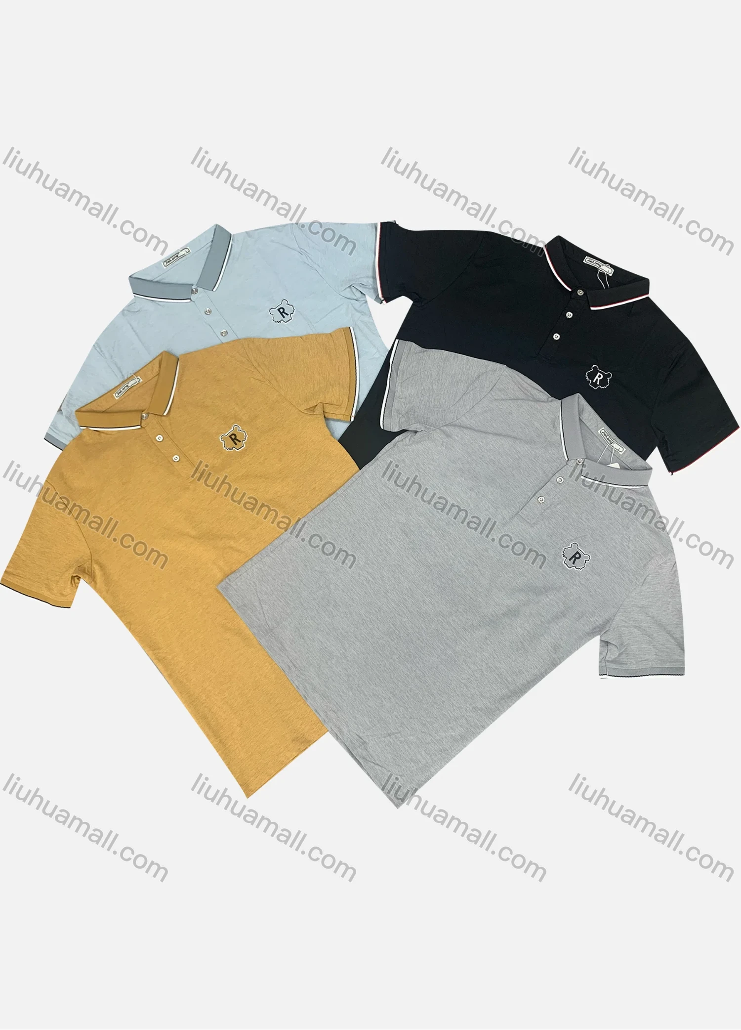 Wholesale Men's Casual Striped Trim Short Sleeve Polo Shirt(Pack Of 12) - Liuhuamall