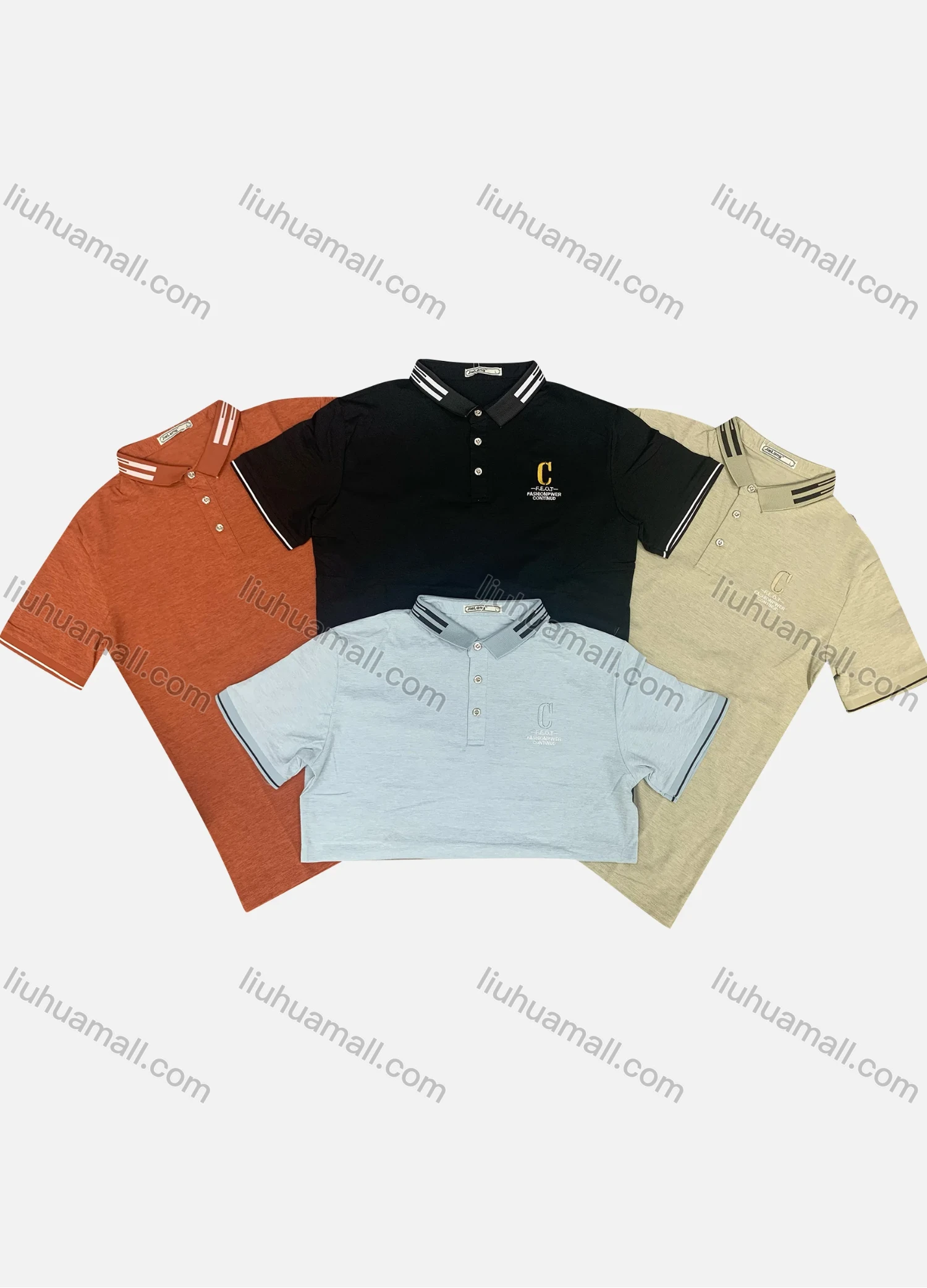 Wholesale Men's Casual Striped Trim Short Sleeve Polo Shirt(Pack Of 12) - Liuhuamall