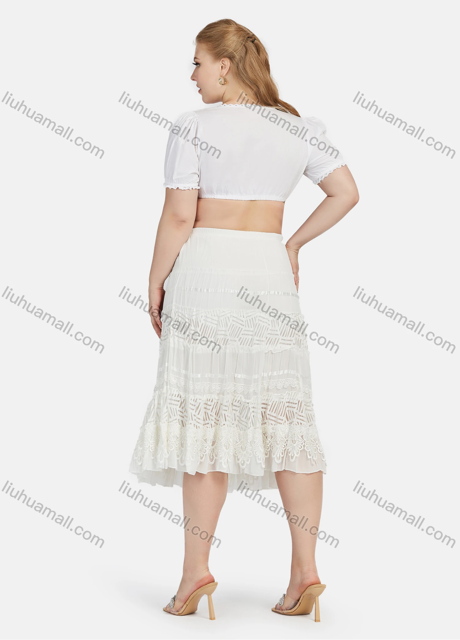 Wholesale Women's 100%Cotton Plain Square Neck Short Sleeve Cotton Crop Blouse - Liuhuamall