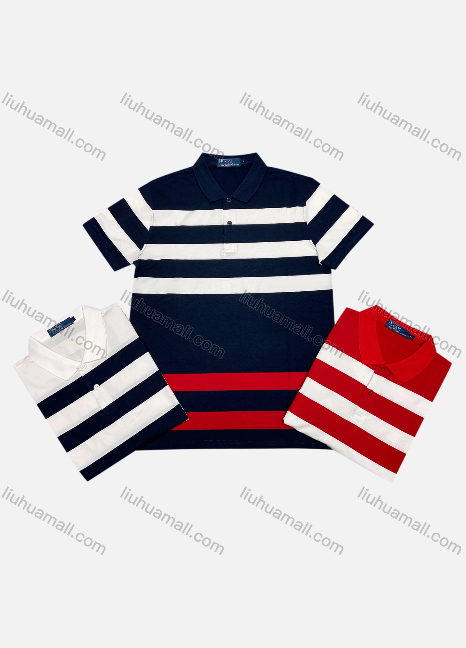 Wholesale Men's Casual Short Sleeve Sleeve Button Front Colorblock Striped Polo Shirts - Liuhuamall