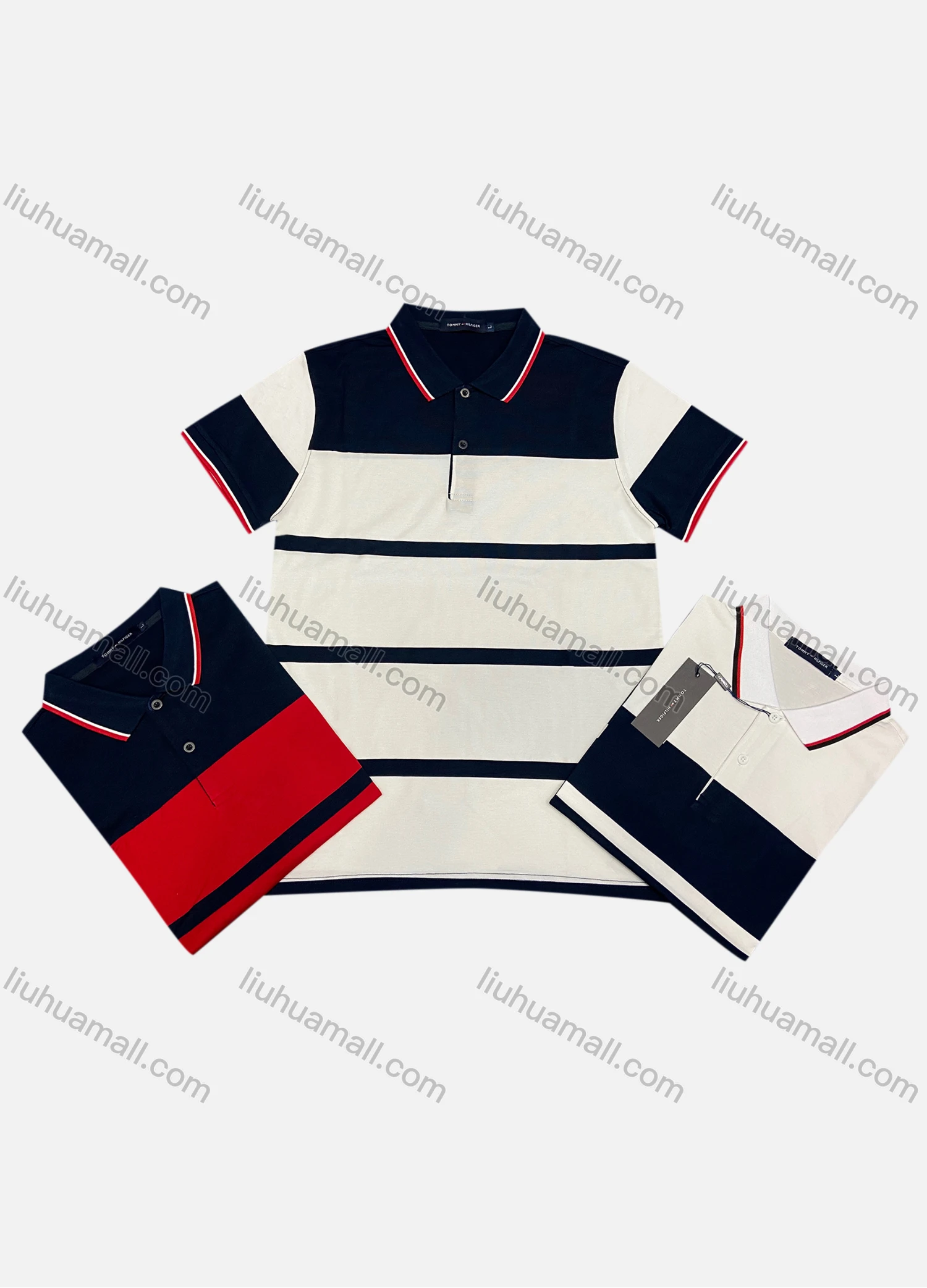 Wholesale Men's Casual Short Sleeve Sleeve Button Front Colorblock Striped Polo Shirts - Liuhuamall