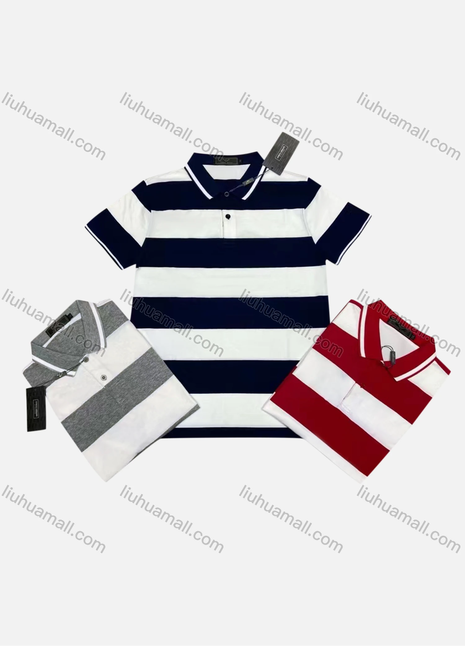 Wholesale Men's Casual Short Sleeve Sleeve Button Front Colorblock Polo Shirts - Liuhuamall
