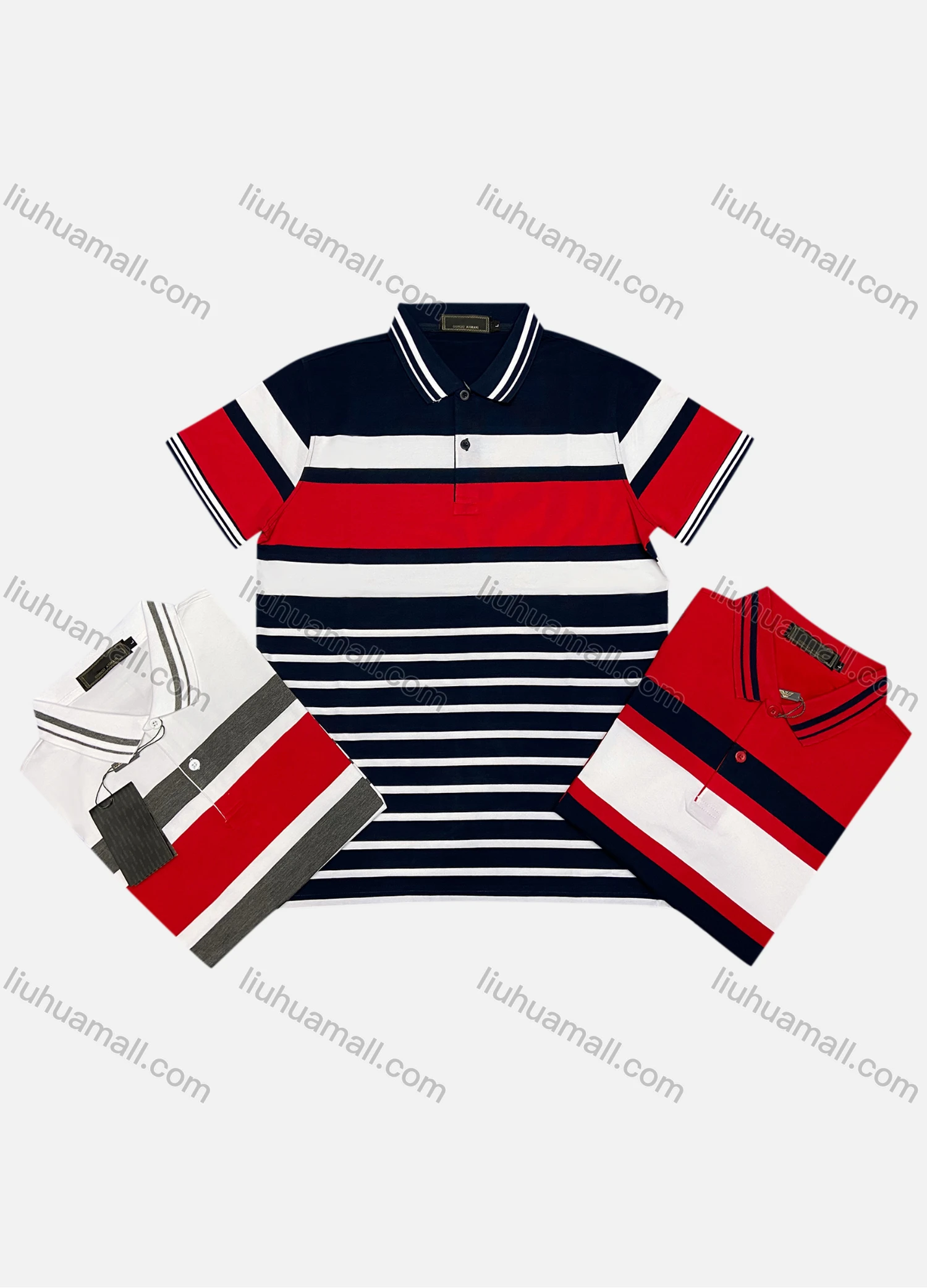 Wholesale Men's Casual Short Sleeve Sleeve Button Front Colorblock Striped Polo Shirts - Liuhuamall