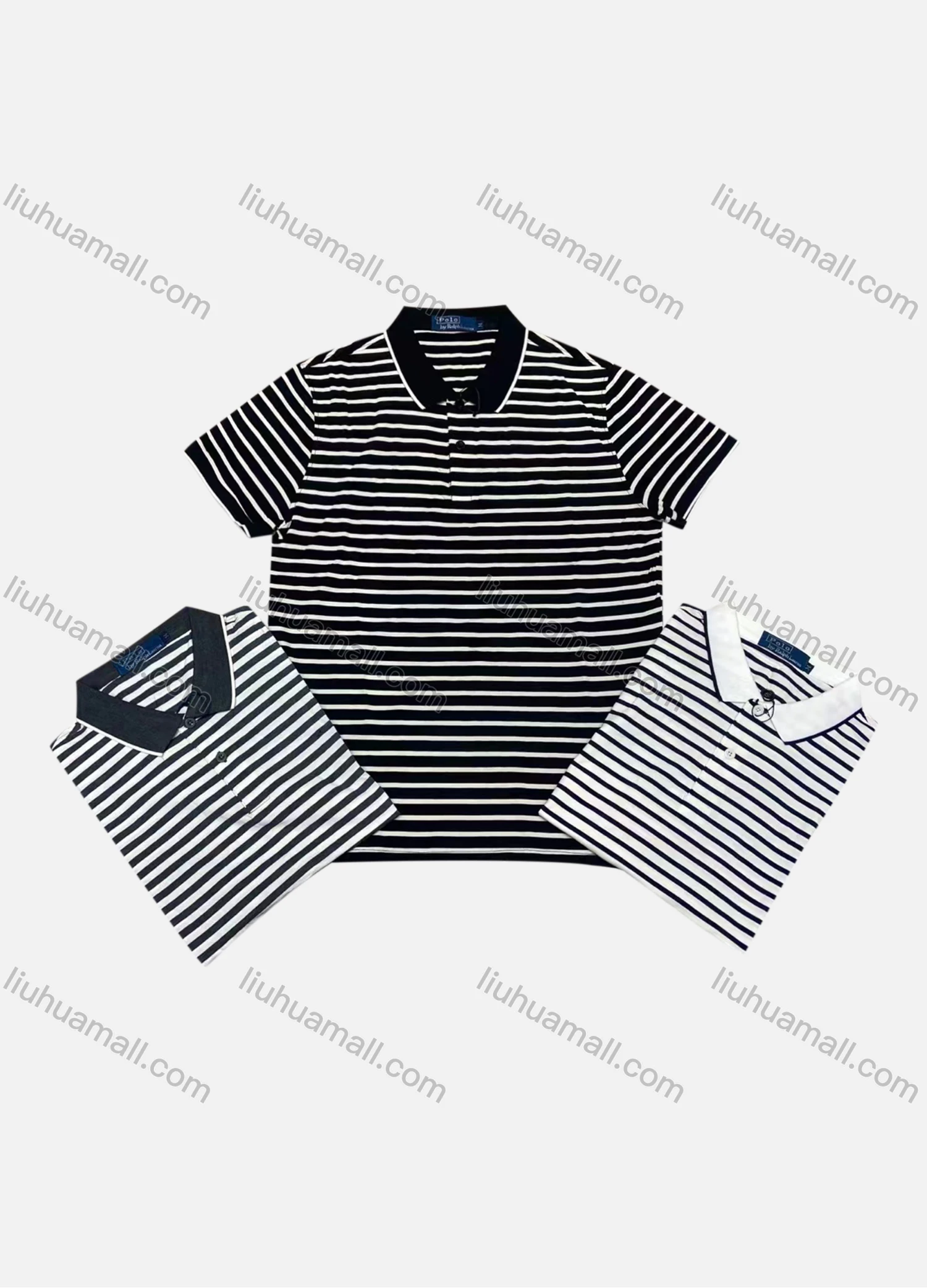 Wholesale Men's Casual Short Sleeve Sleeve Button Front Striped Polo Shirts - Liuhuamall